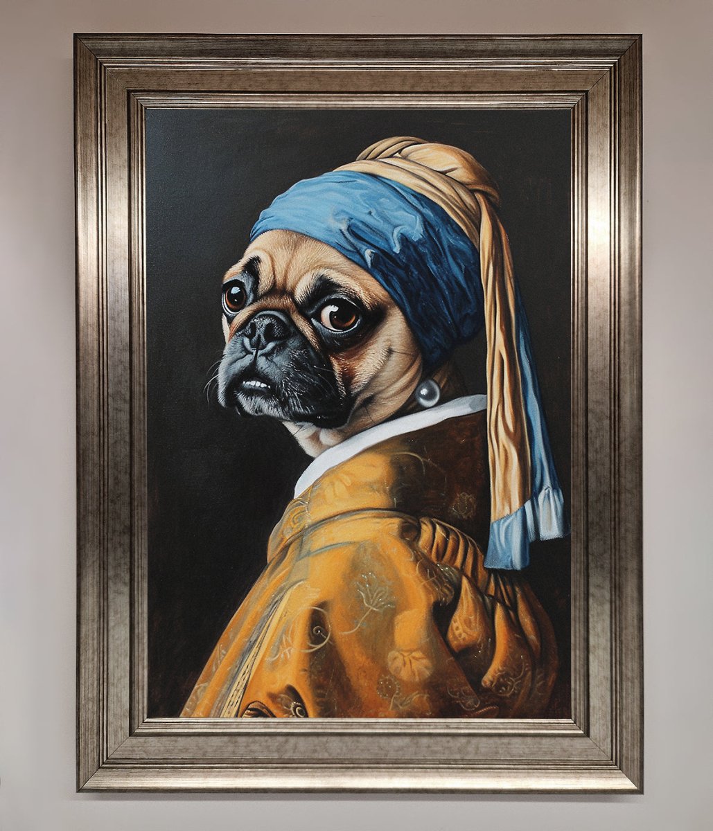 The Pug With The Pearl Earring Framed Print-5