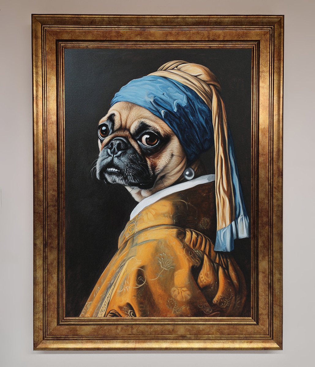 The Pug With The Pearl Earring Framed Print-7