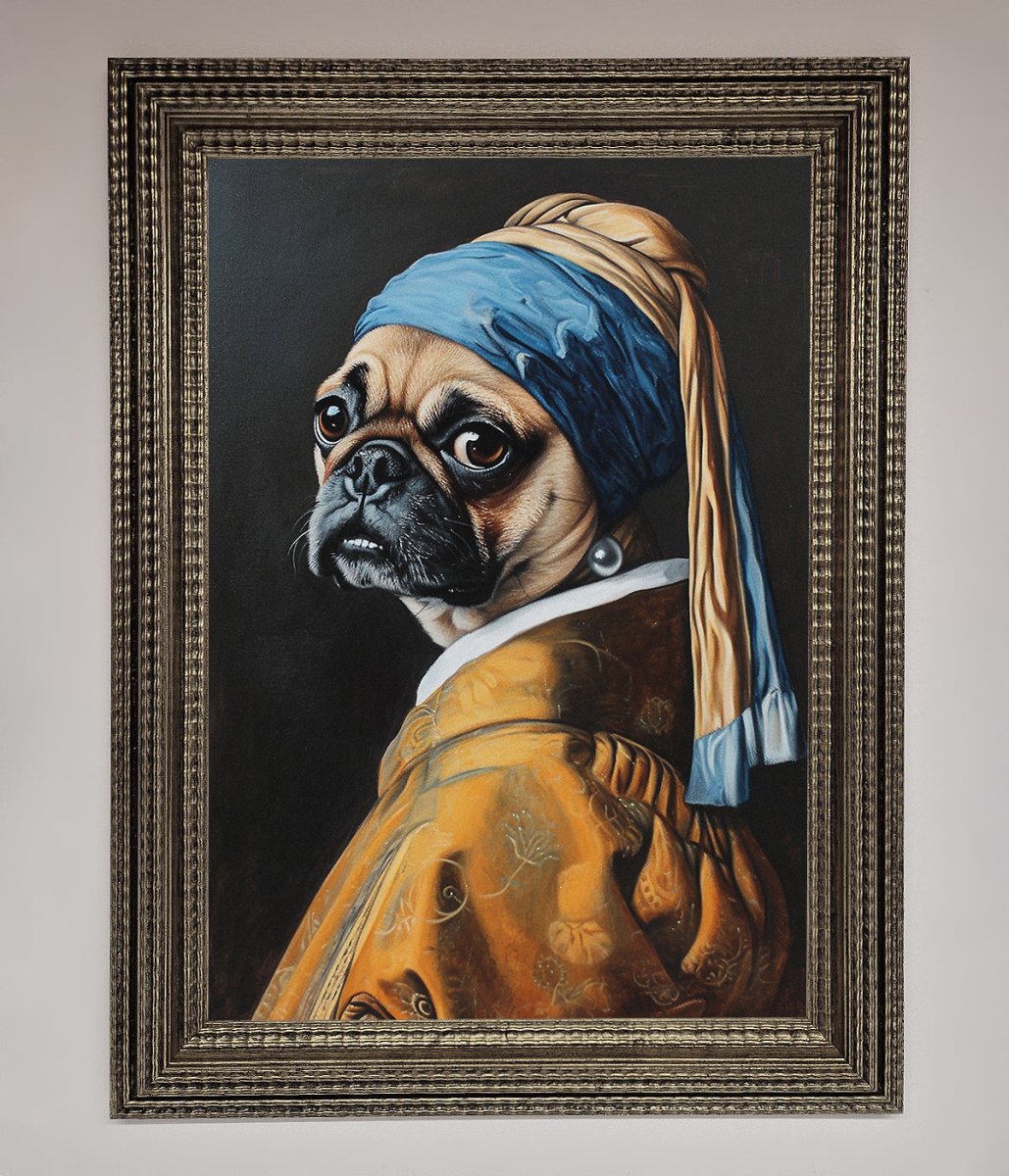 The Pug With The Pearl Earring Framed Print-16