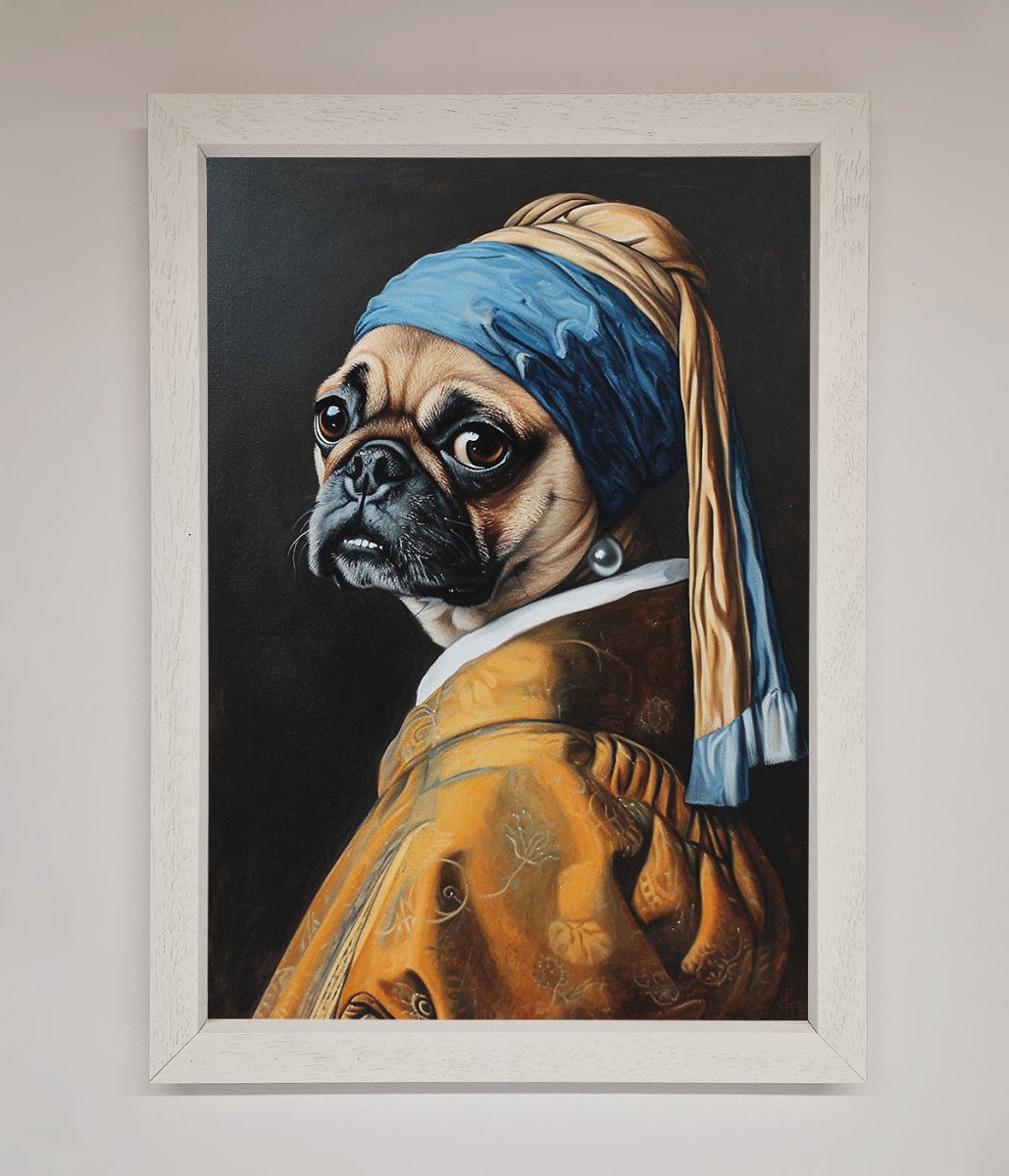 The Pug With The Pearl Earring Framed Print-2