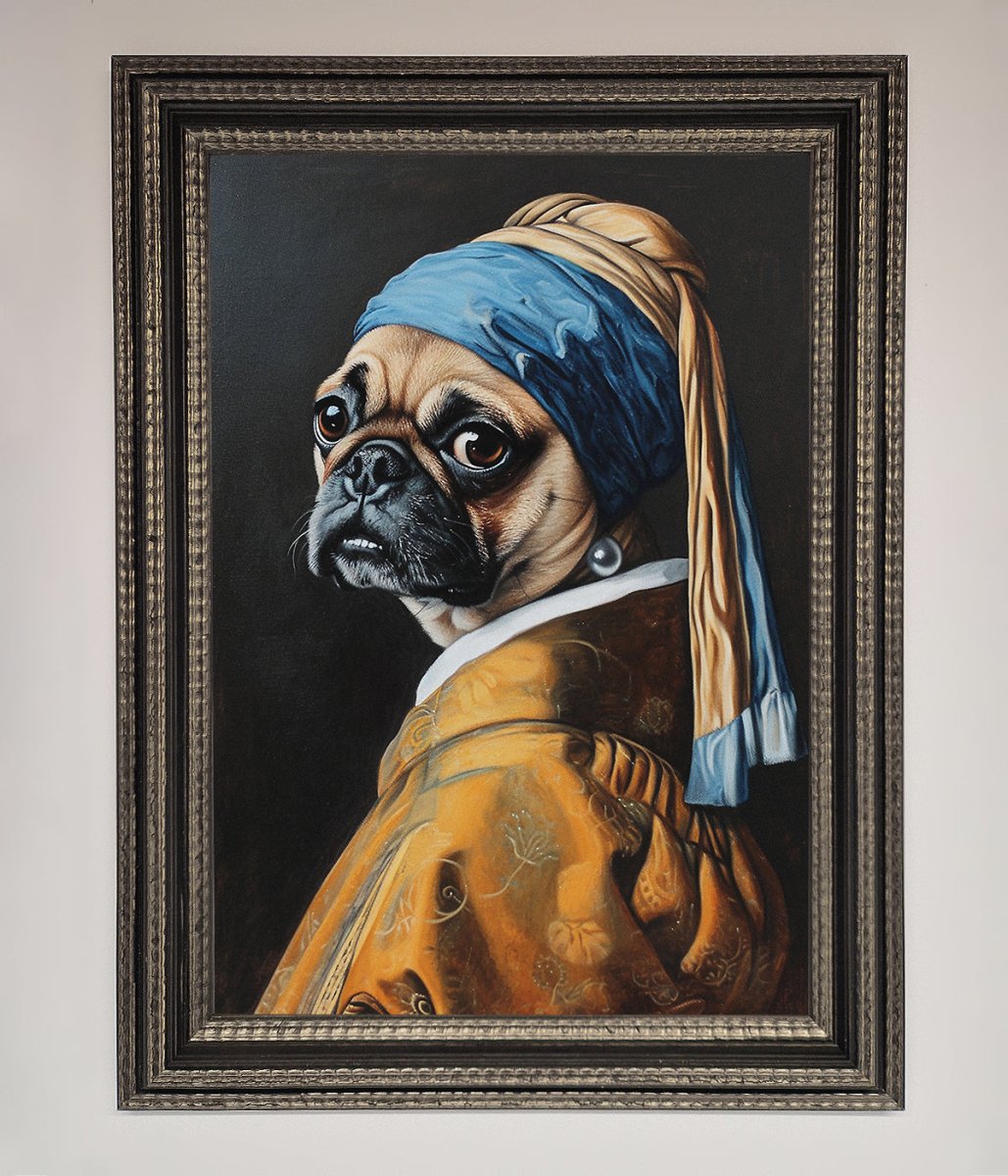 The Pug With The Pearl Earring Framed Print-17