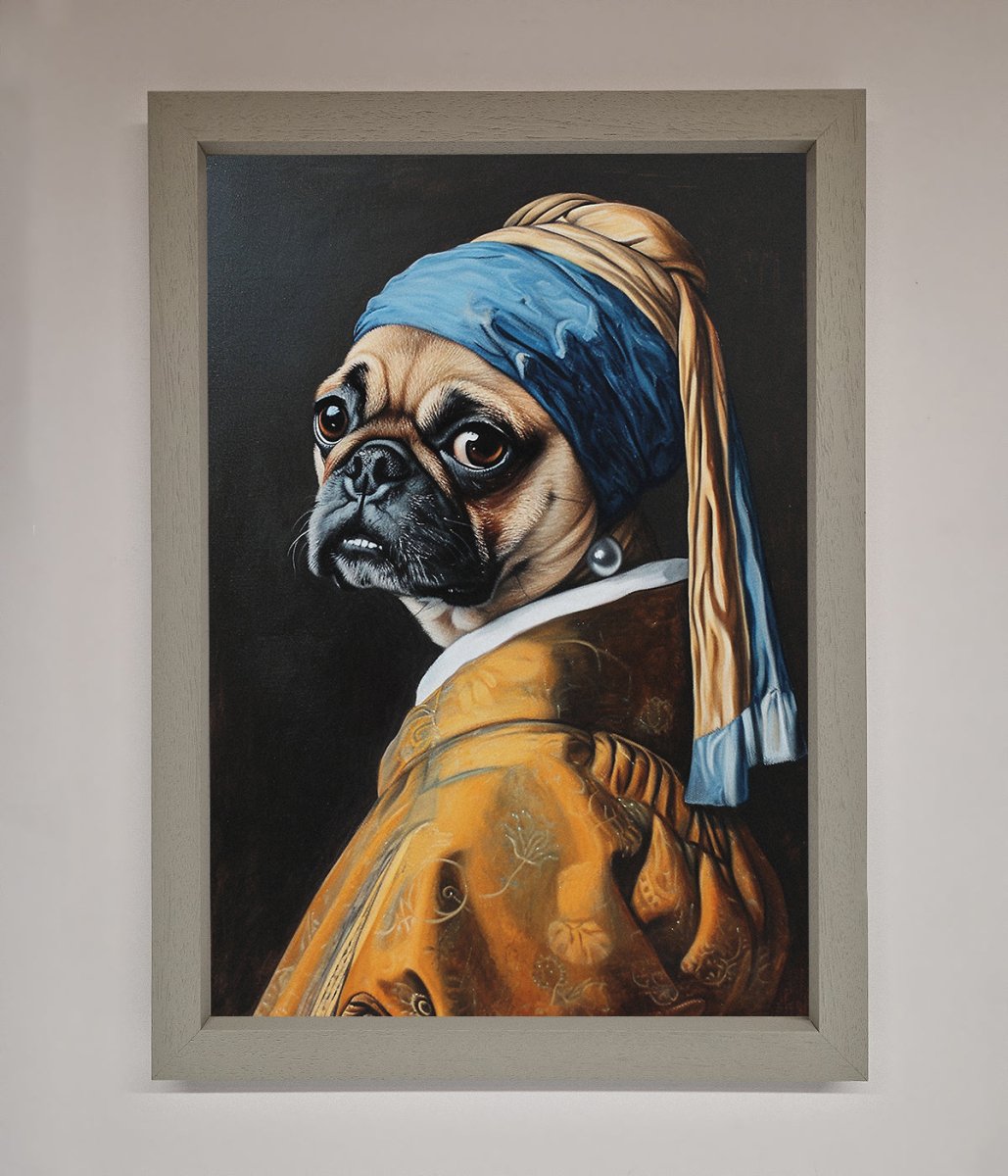The Pug With The Pearl Earring Framed Print-3