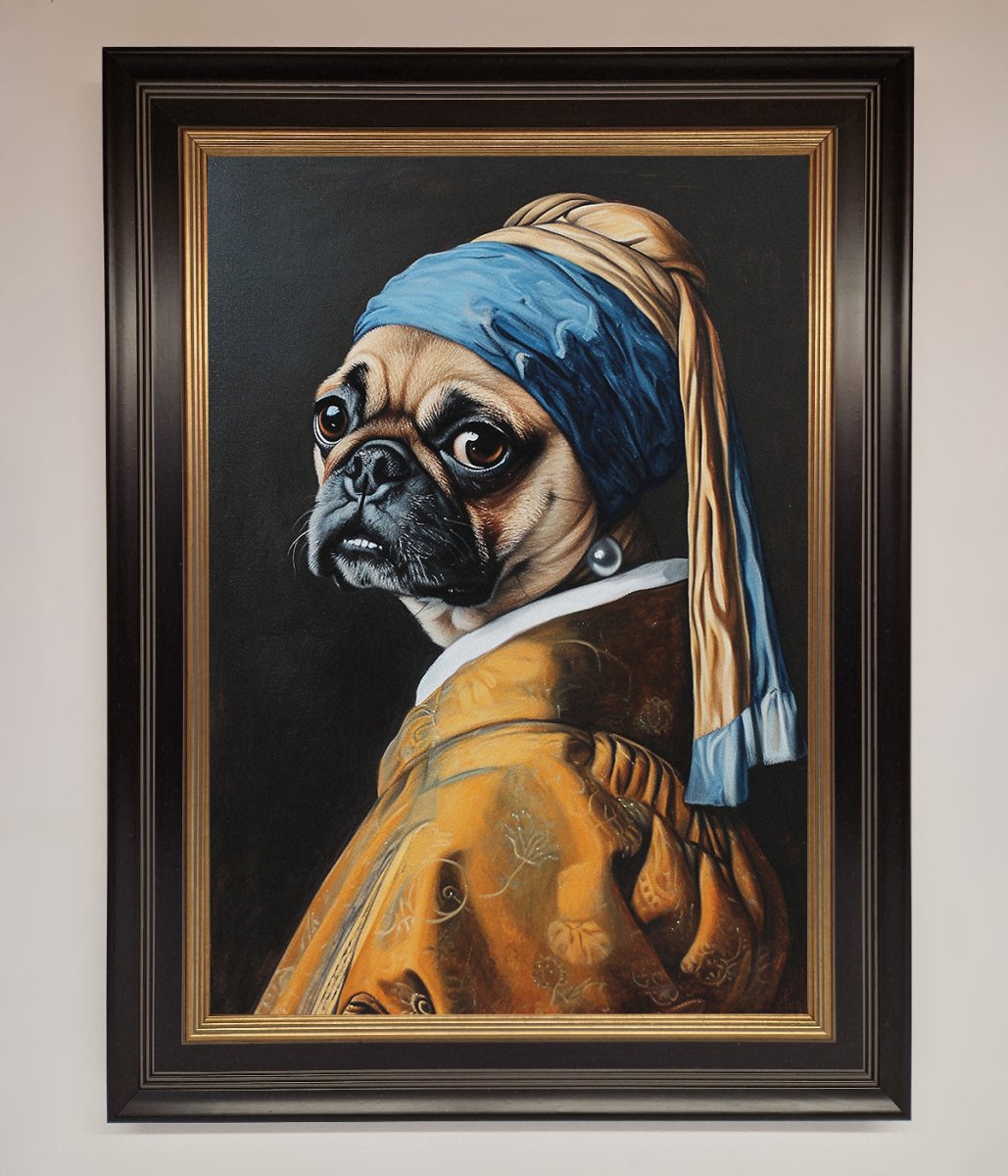 The Pug With The Pearl Earring Framed Print-9
