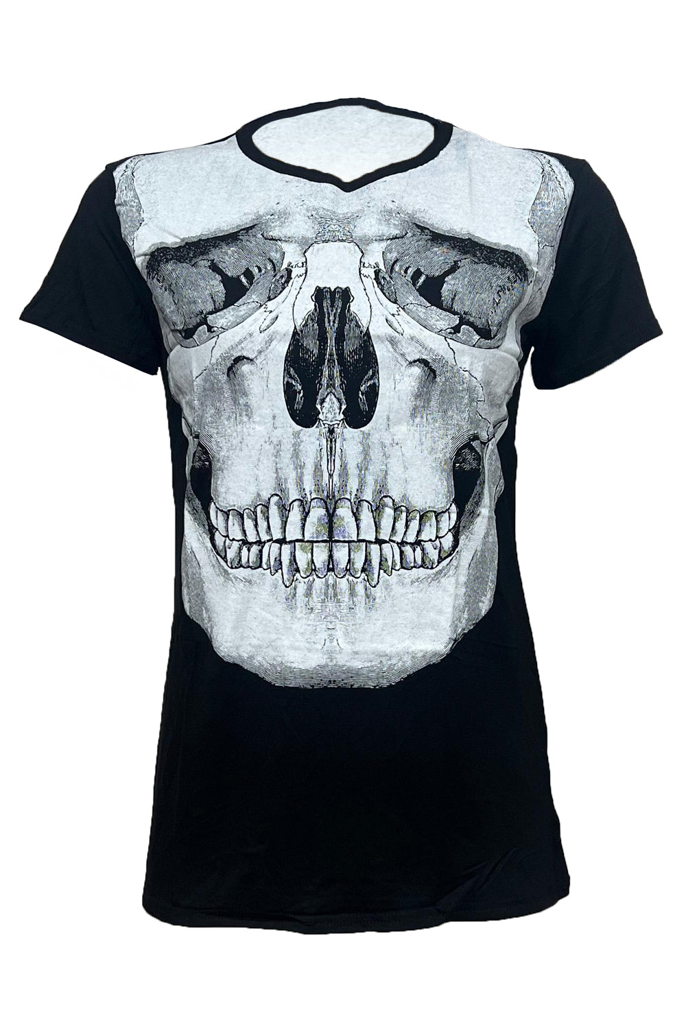 Women's Scary Skull Printed Black Ladies T-Shirt-0