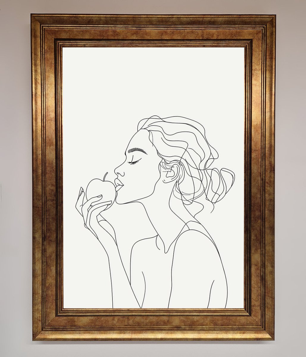 Women With An Apple Line Drawing Framed Poster-7
