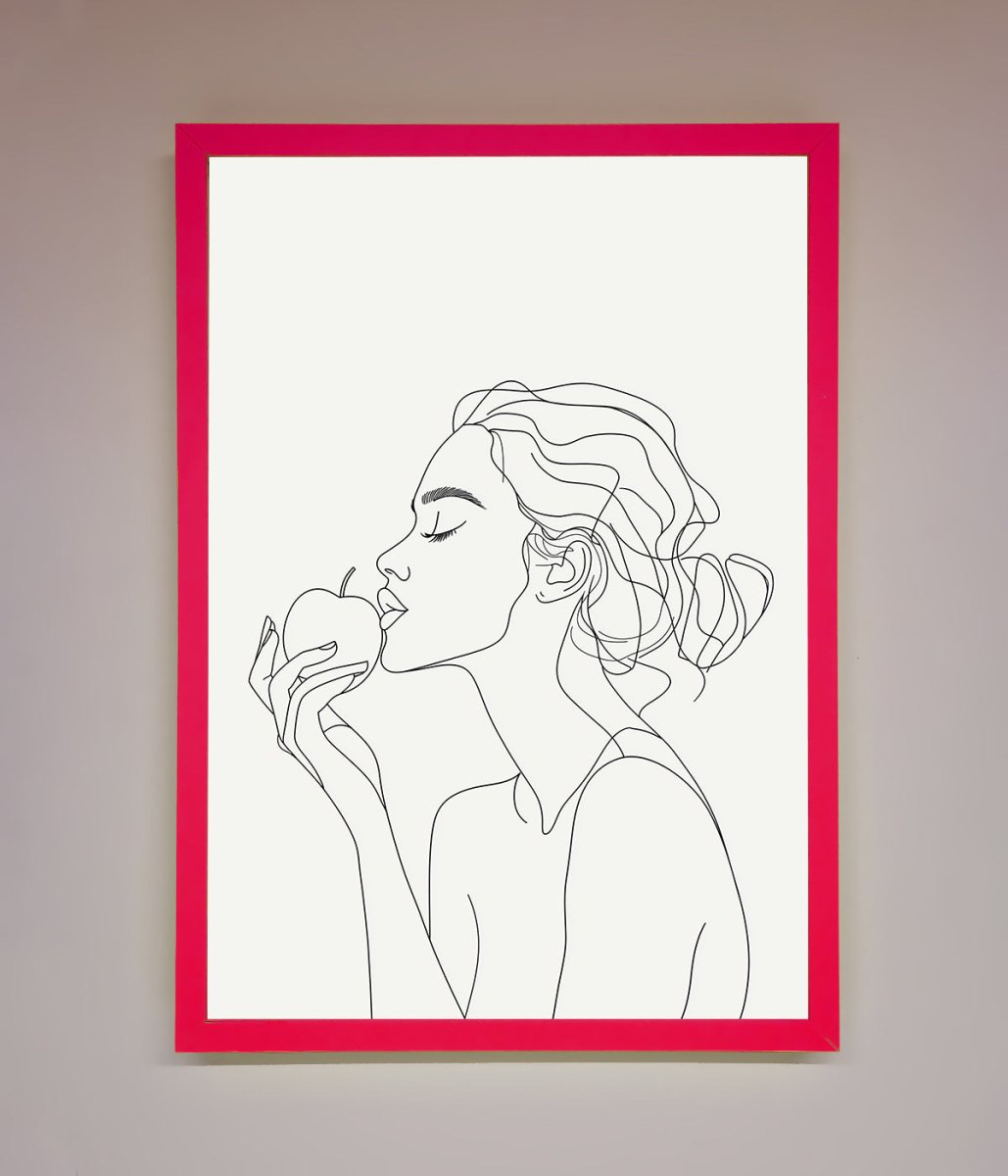 Women With An Apple Line Drawing Framed Poster-13