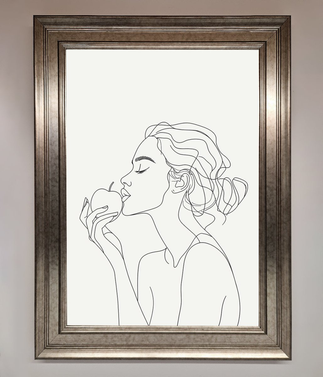 Women With An Apple Line Drawing Framed Poster-5
