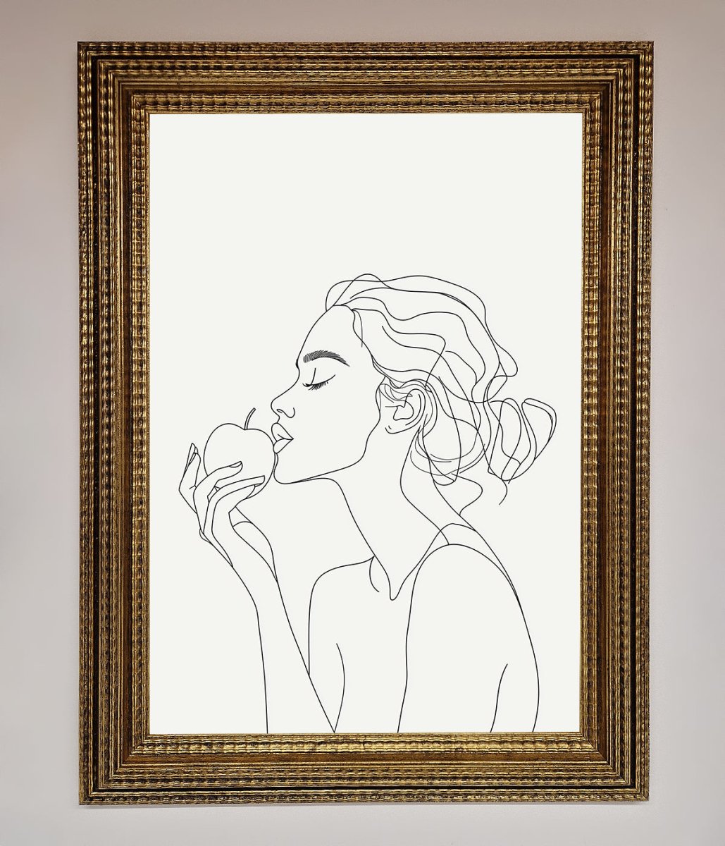 Women With An Apple Line Drawing Framed Poster-15