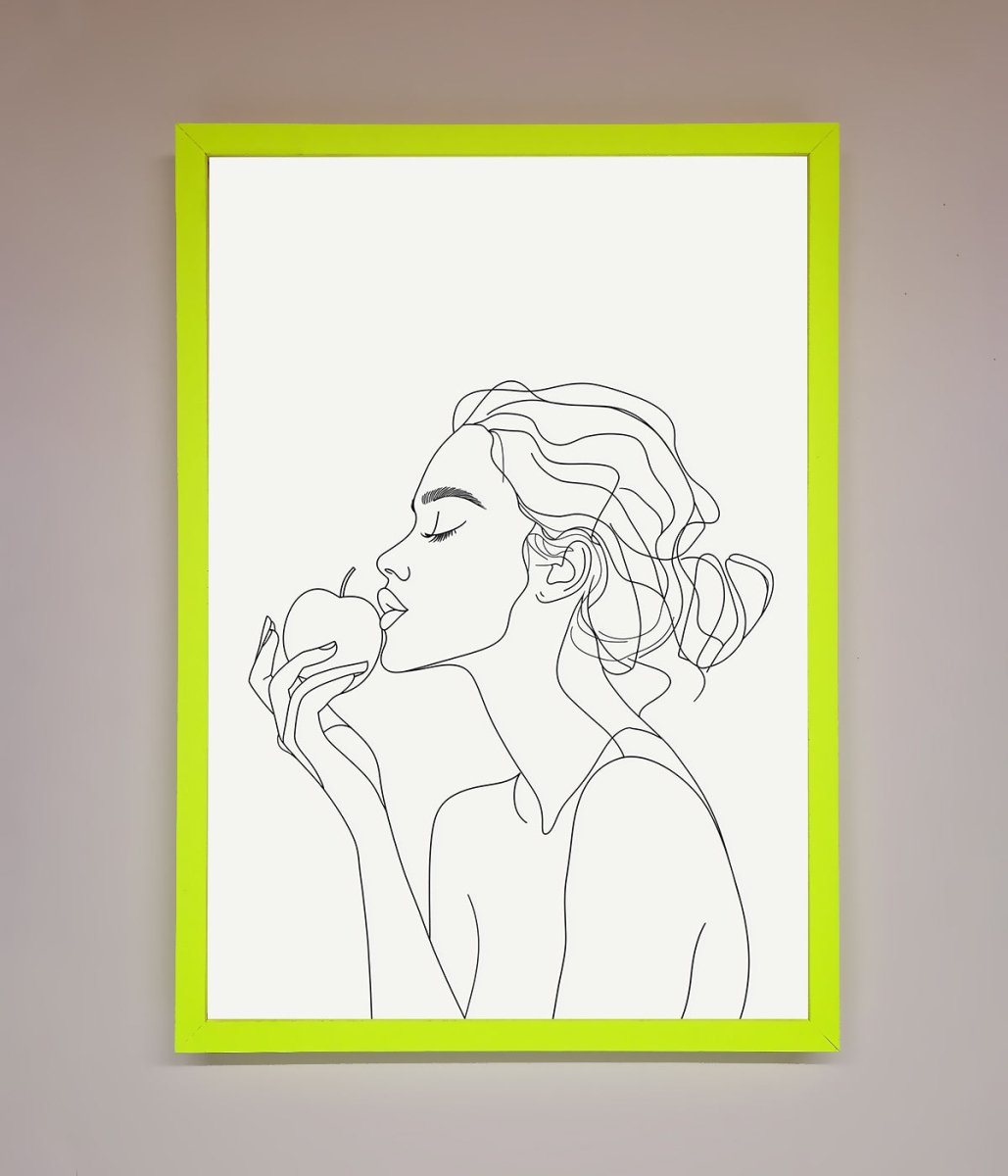 Women With An Apple Line Drawing Framed Poster-12