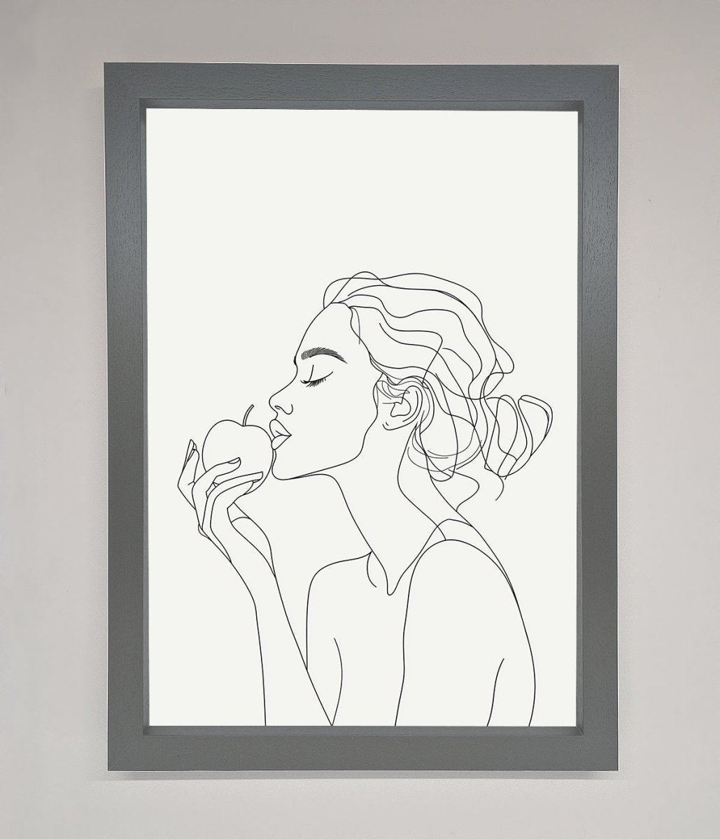 Women With An Apple Line Drawing Framed Poster-0