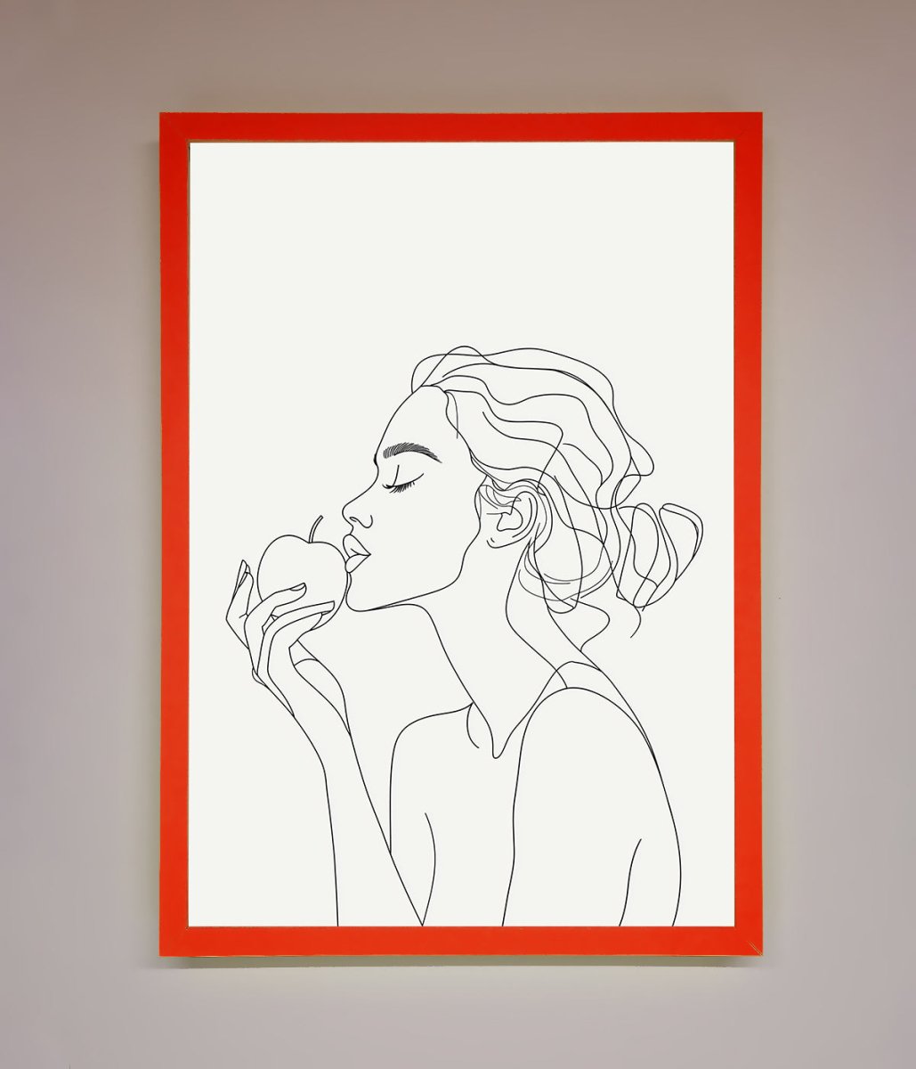 Women With An Apple Line Drawing Framed Poster-14