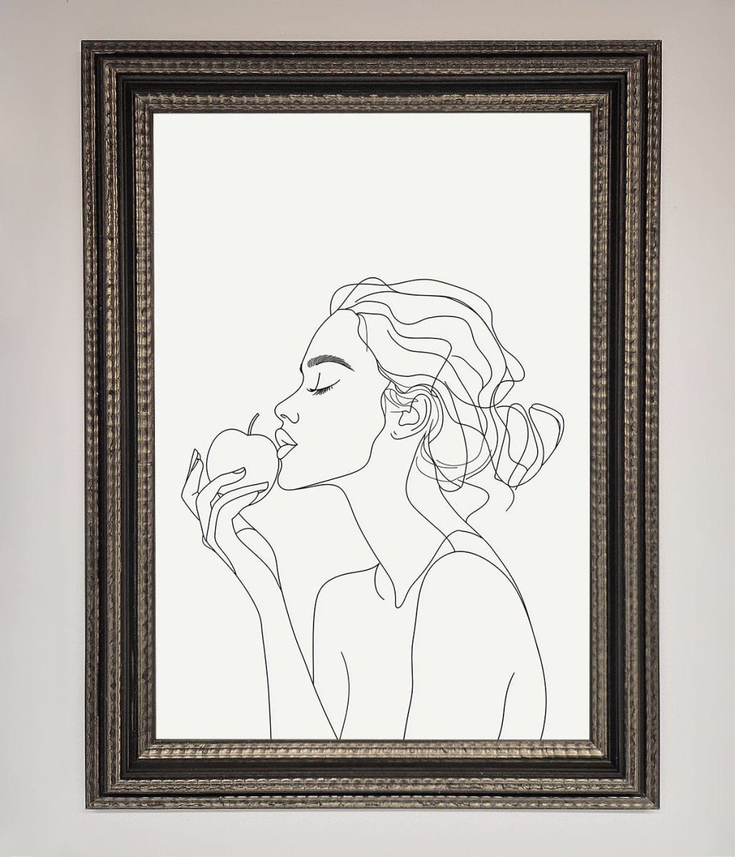 Women With An Apple Line Drawing Framed Poster-17