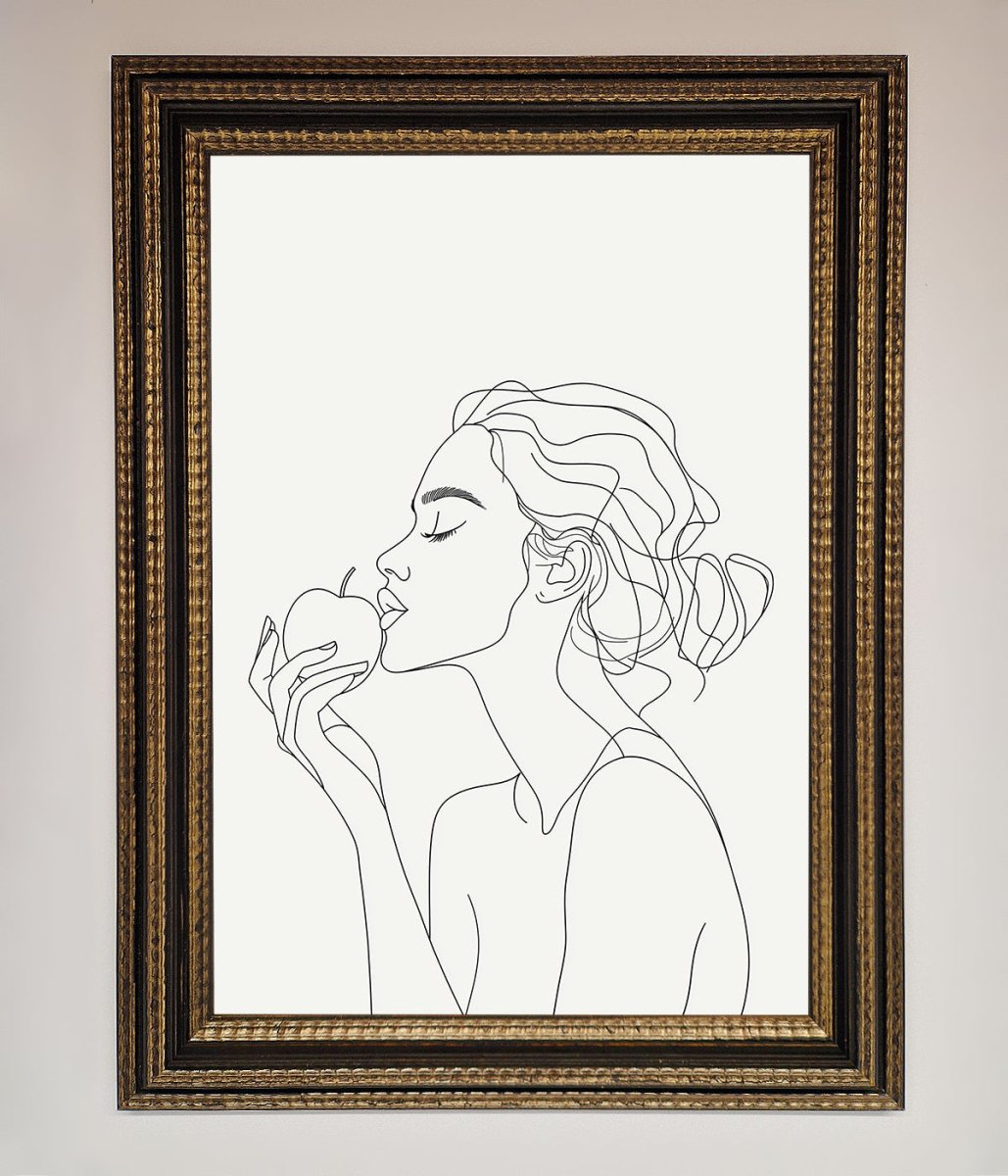 Women With An Apple Line Drawing Framed Poster-18