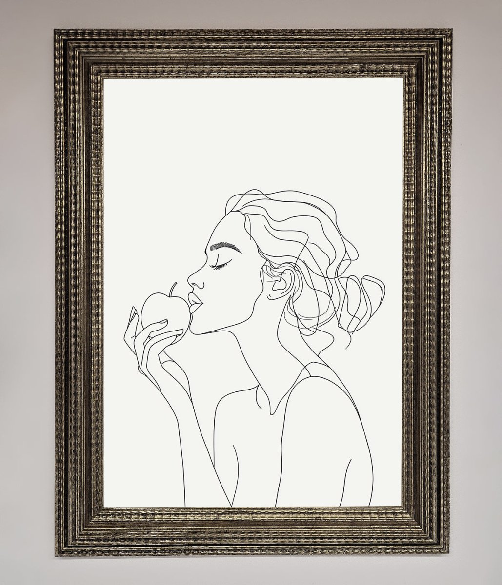 Women With An Apple Line Drawing Framed Poster-16