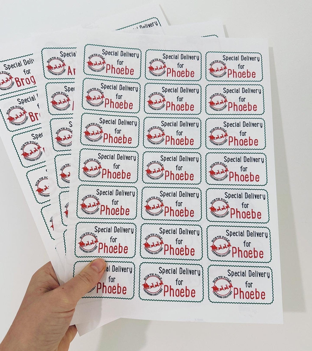 Sheet Of 21 Personalised Name North Pole Express Christmas Present Stickers Gift Labels Christmas stickers-3