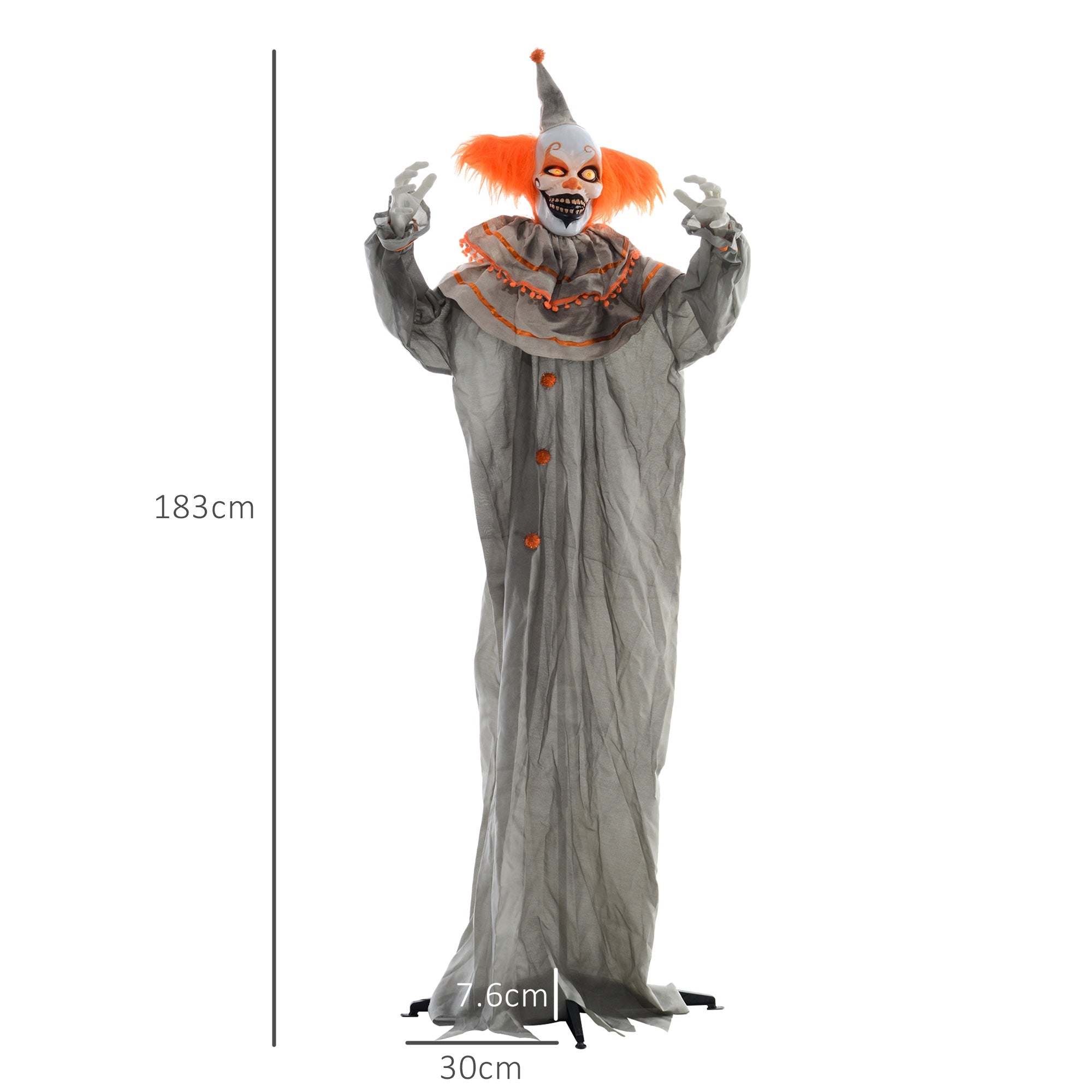 6' Orange Clown Halloween Animatronic, with Glowing Eyes-2
