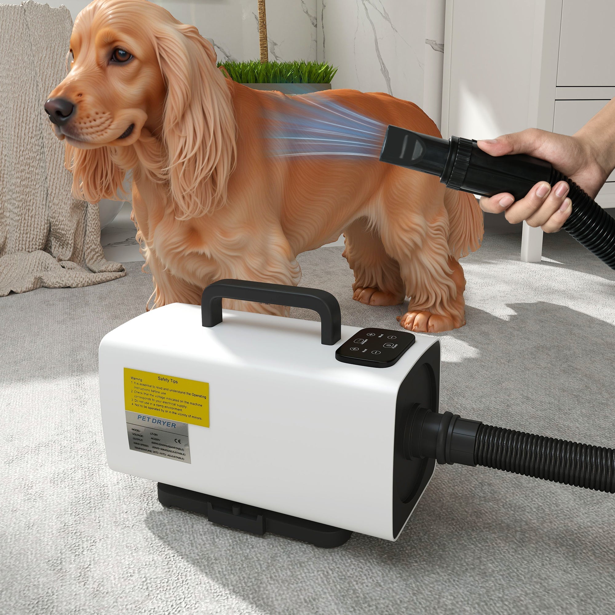 2200W Dog Hair Dryer with Auto Adjustable Temperature & Airflow, 3 Nozzles, Digital Screen, for Dogs Cats, White-1