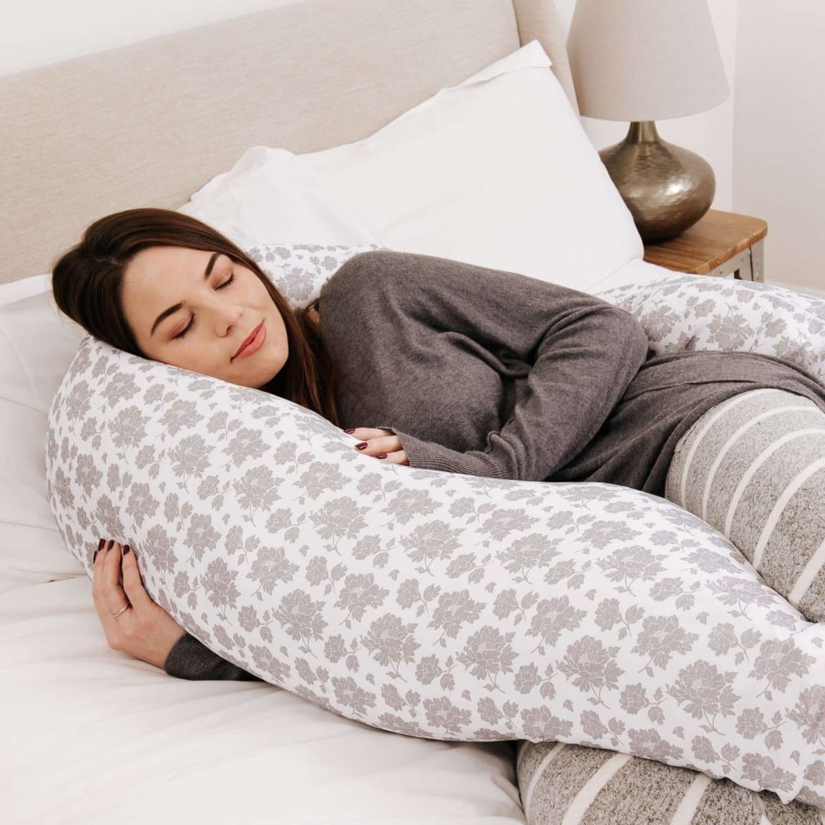 12 Ft Maternity Pillow Case - Grey Floral-1