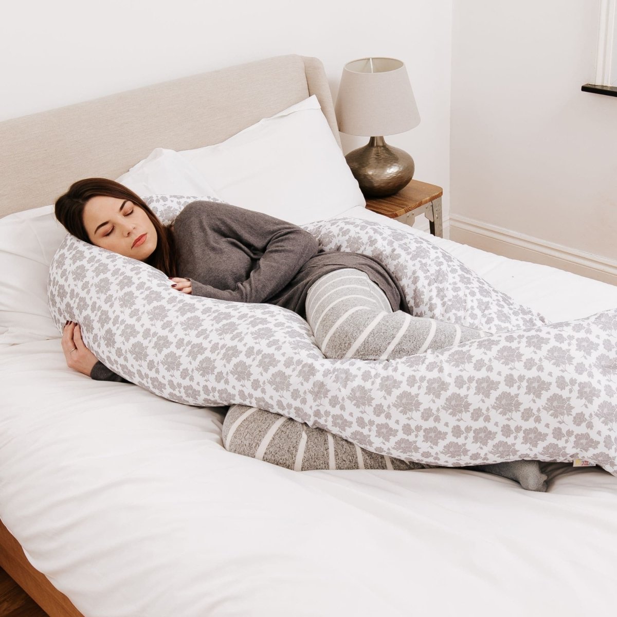 12 Ft Maternity Pillow Case - Grey Floral-0