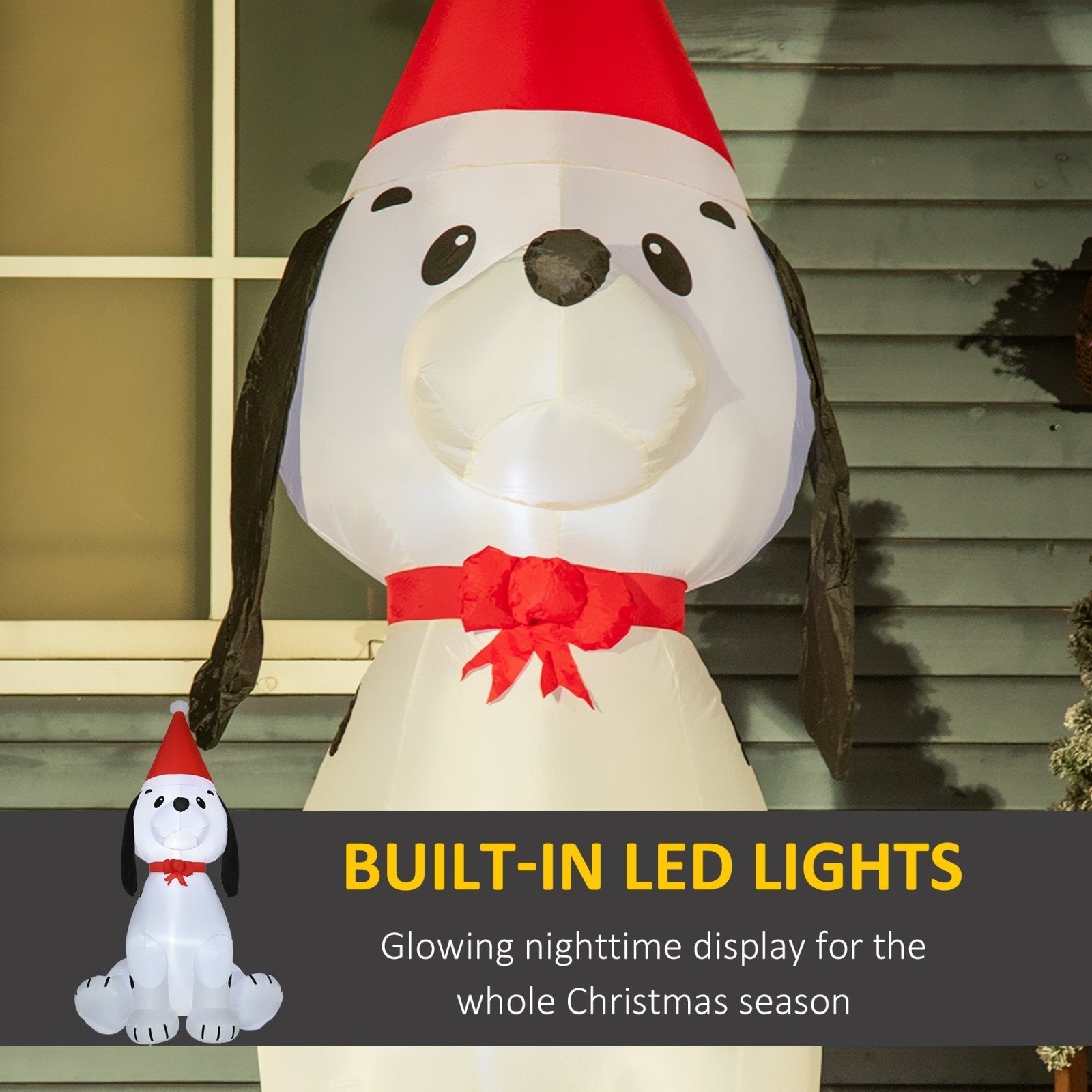 1.8m Inflatable Christmas Puppy Dog Wearing Santa Hat Lighted Outdoor Decoration Blow Up Decor for Holiday Indoor-3