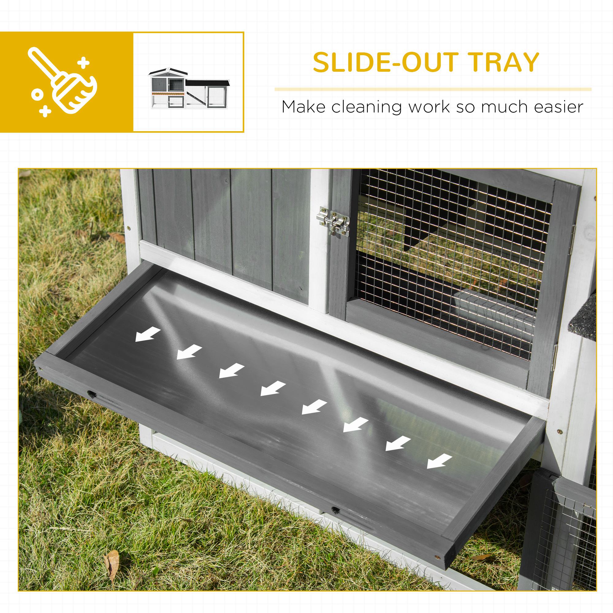 2 Tier Wooden Rabbit Hutch, Guinea Pig Cage, Bunny Run, Small Animal House with Run Box, Slide-out Tray, 175.8 x 52 x 85.5cm, White-4