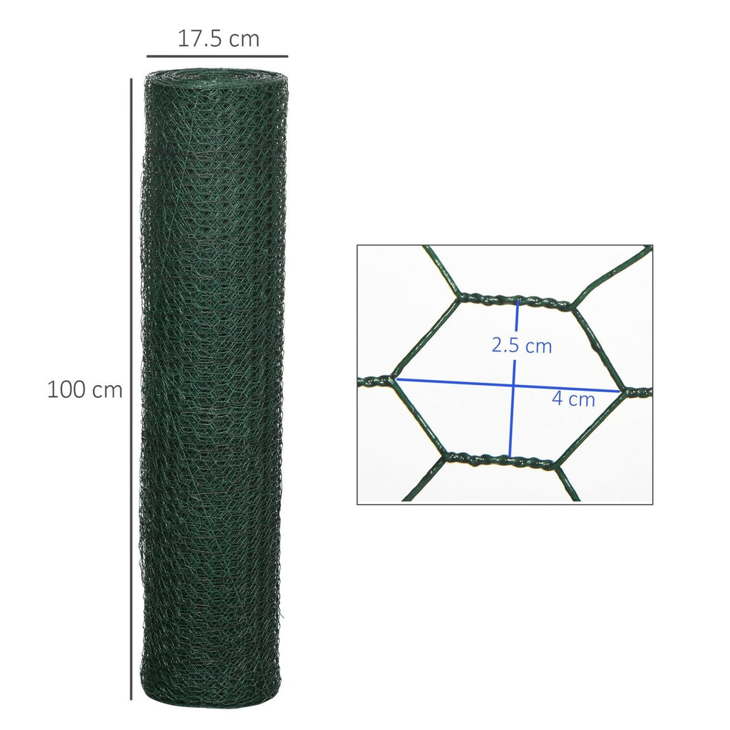 1m x 25m Chicken Wire Mesh, Foldable PVC Coated Welded Garden Fence, Roll Poultry Netting, for Rabbits, Ducks, Gooses, Dark Green-2