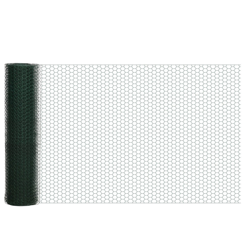 1m x 25m Chicken Wire Mesh, Foldable PVC Coated Welded Garden Fence, Roll Poultry Netting, for Rabbits, Ducks, Gooses, Dark Green-0