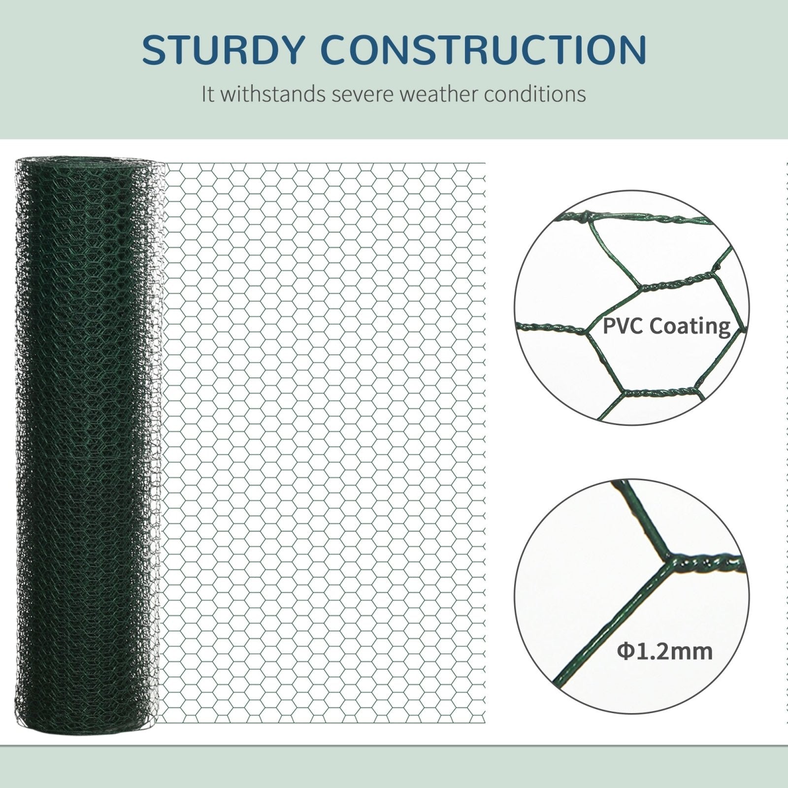 1m x 25m Chicken Wire Mesh, Foldable PVC Coated Welded Garden Fence, Roll Poultry Netting, for Rabbits, Ducks, Gooses, Dark Green-4