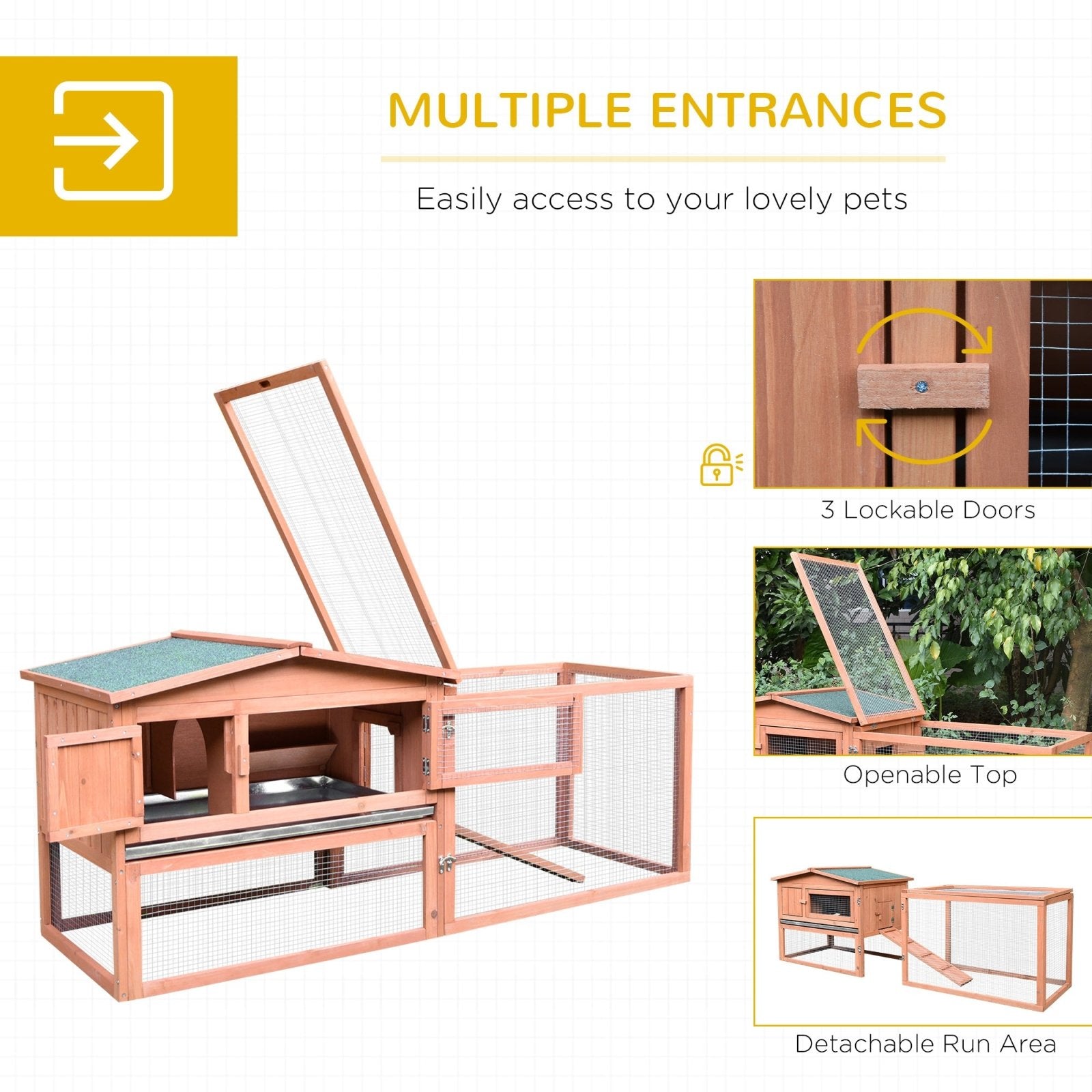 2 Floor Wooden Rabbit Hutch Bunny Cage House Chicken Coop Outdoor Garden Backyard 158 x 58 x 68 cm-3