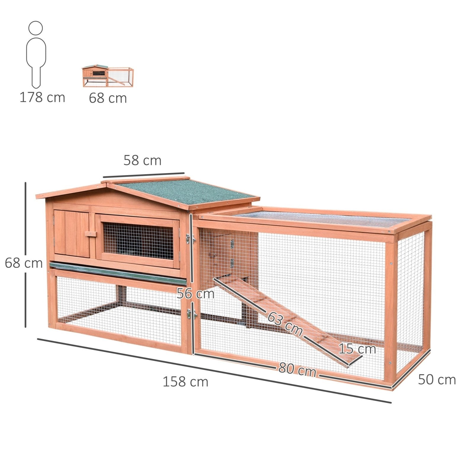 2 Floor Wooden Rabbit Hutch Bunny Cage House Chicken Coop Outdoor Garden Backyard 158 x 58 x 68 cm-2