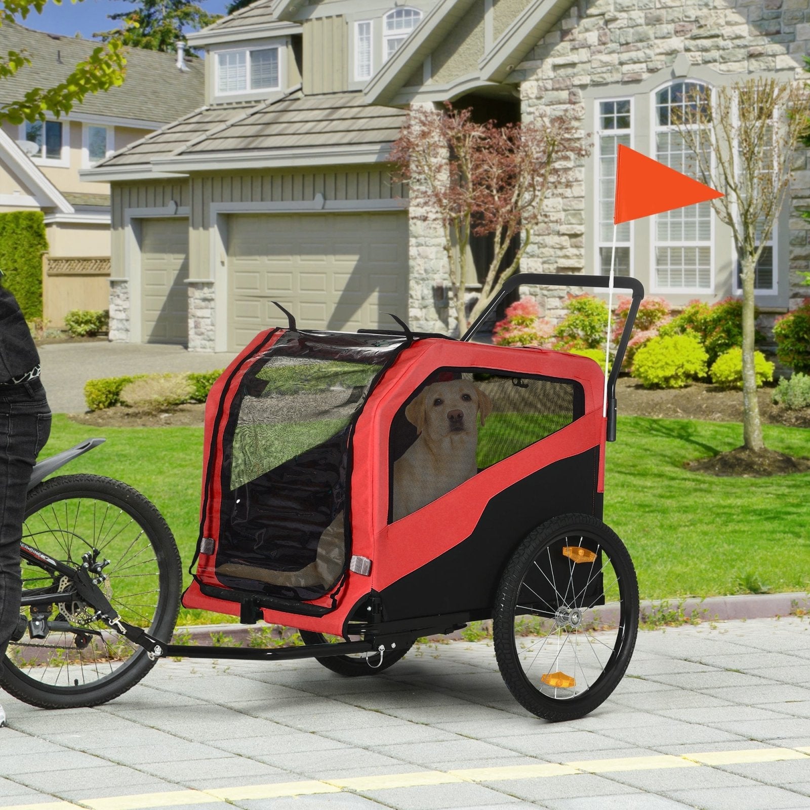 2 in 1 Dog Bike Trailer Pet Stroller for Large Dogs with Hitch, Quick-release 20" Wheels, Pet Bicycle Cart Trolley Carrier for Travel, Red-1