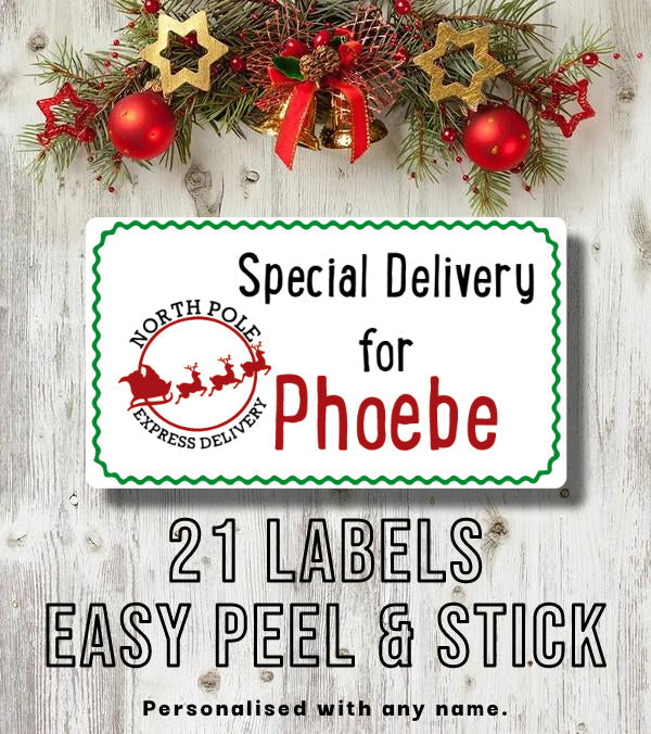 Sheet Of 21 Personalised Name North Pole Express Christmas Present Stickers Gift Labels Christmas stickers-1