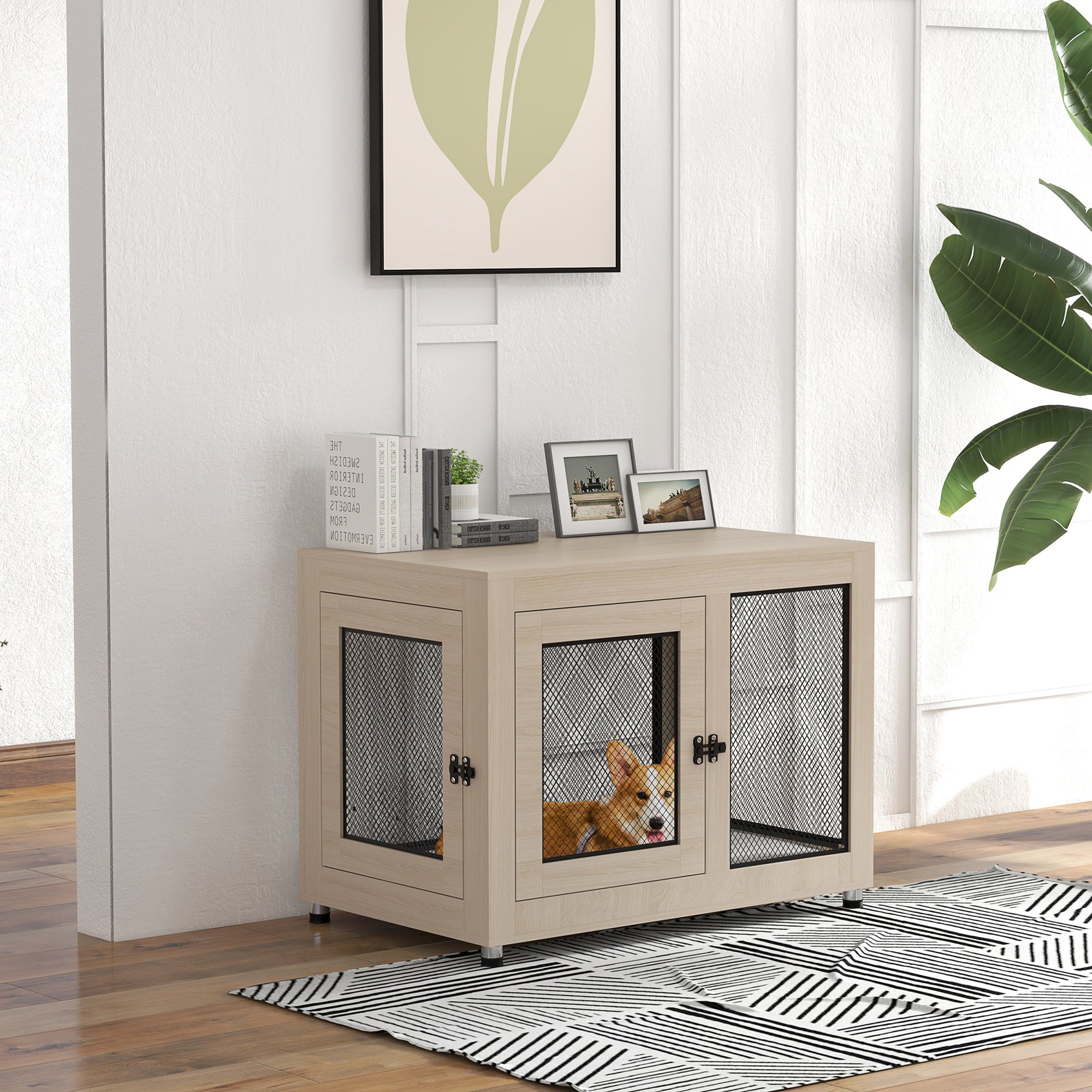 2-in-1 Dog Cage & Side Table, with Two Doors, Cushion, for Large Dogs-1