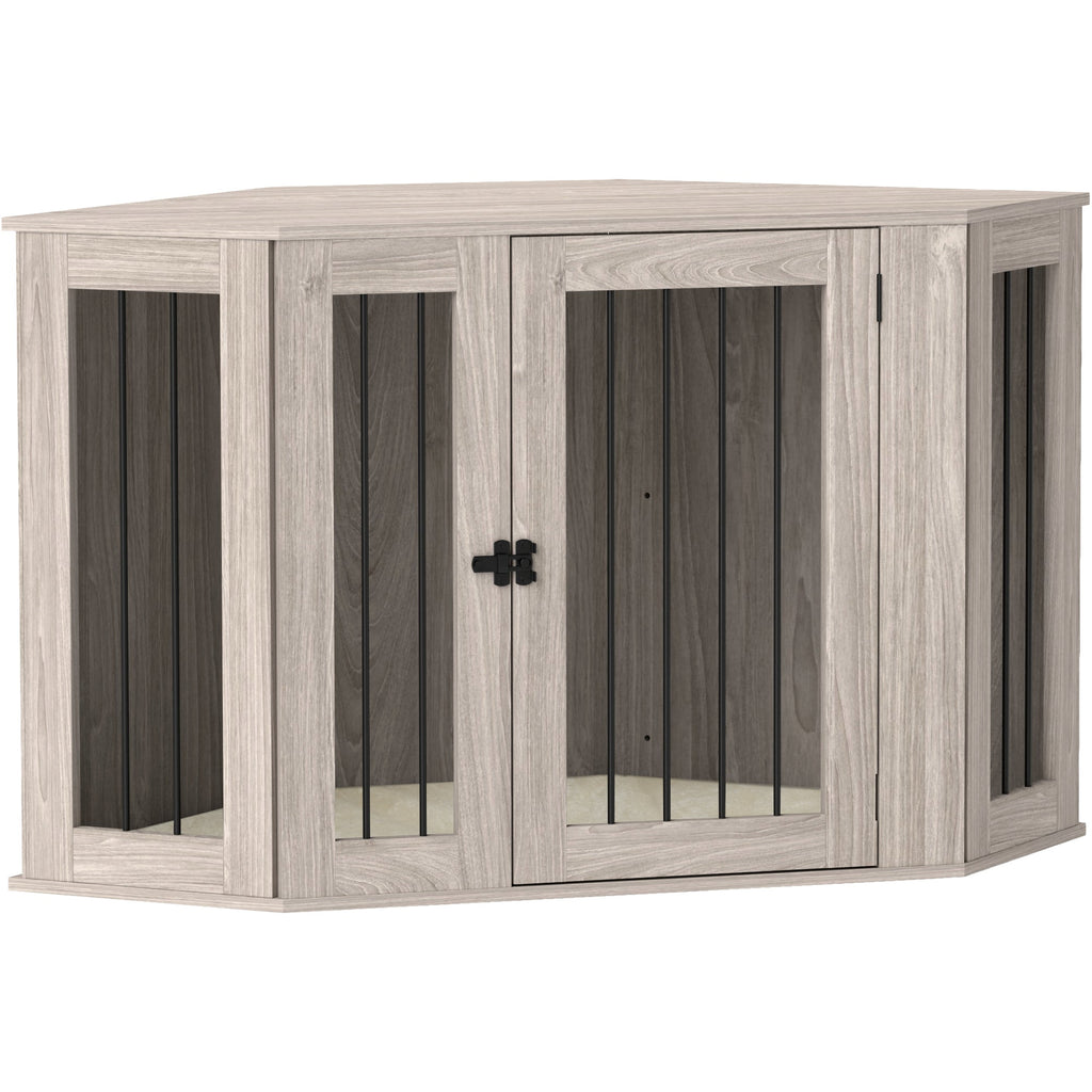 2 in 1 Dog Crate Furniture Side Table, with Cushion, 122 x 61 x 71cm - Walnut Brown-0