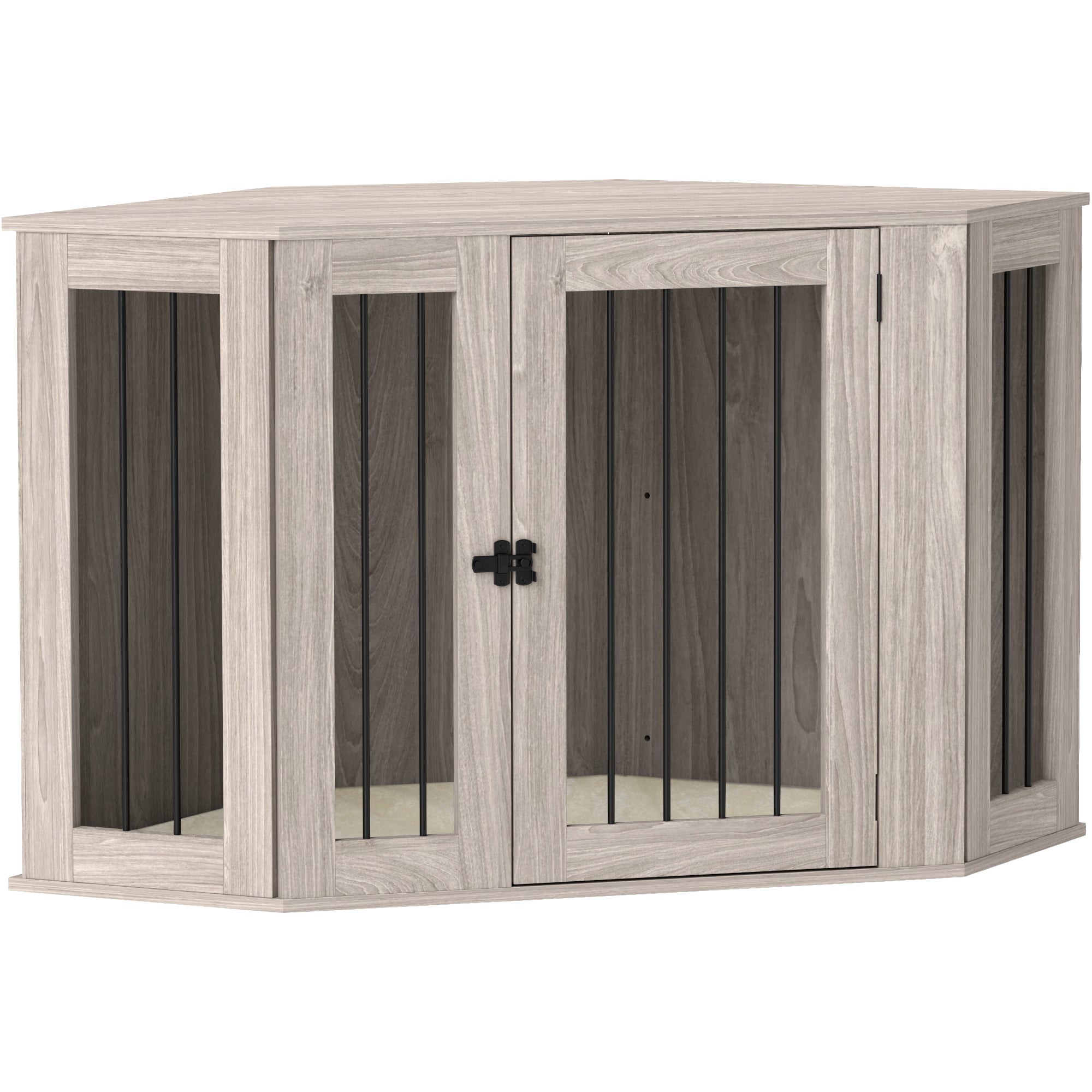 2 in 1 Dog Crate Furniture Side Table, with Cushion, 122 x 61 x 71cm - Walnut Brown-0