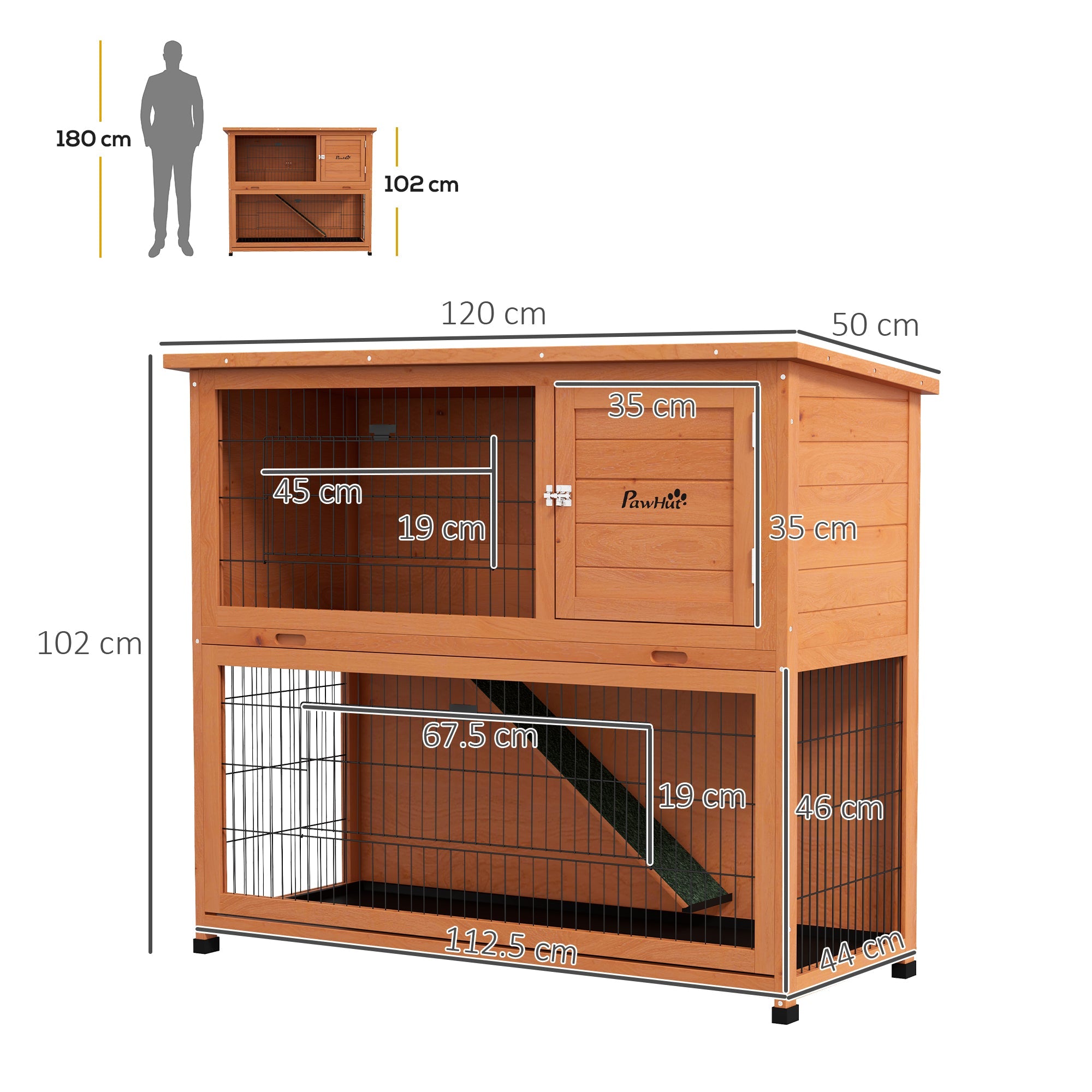 2 Tier Antiseptic Wood Rabbit Hutch with Run Outdoor Orange-2
