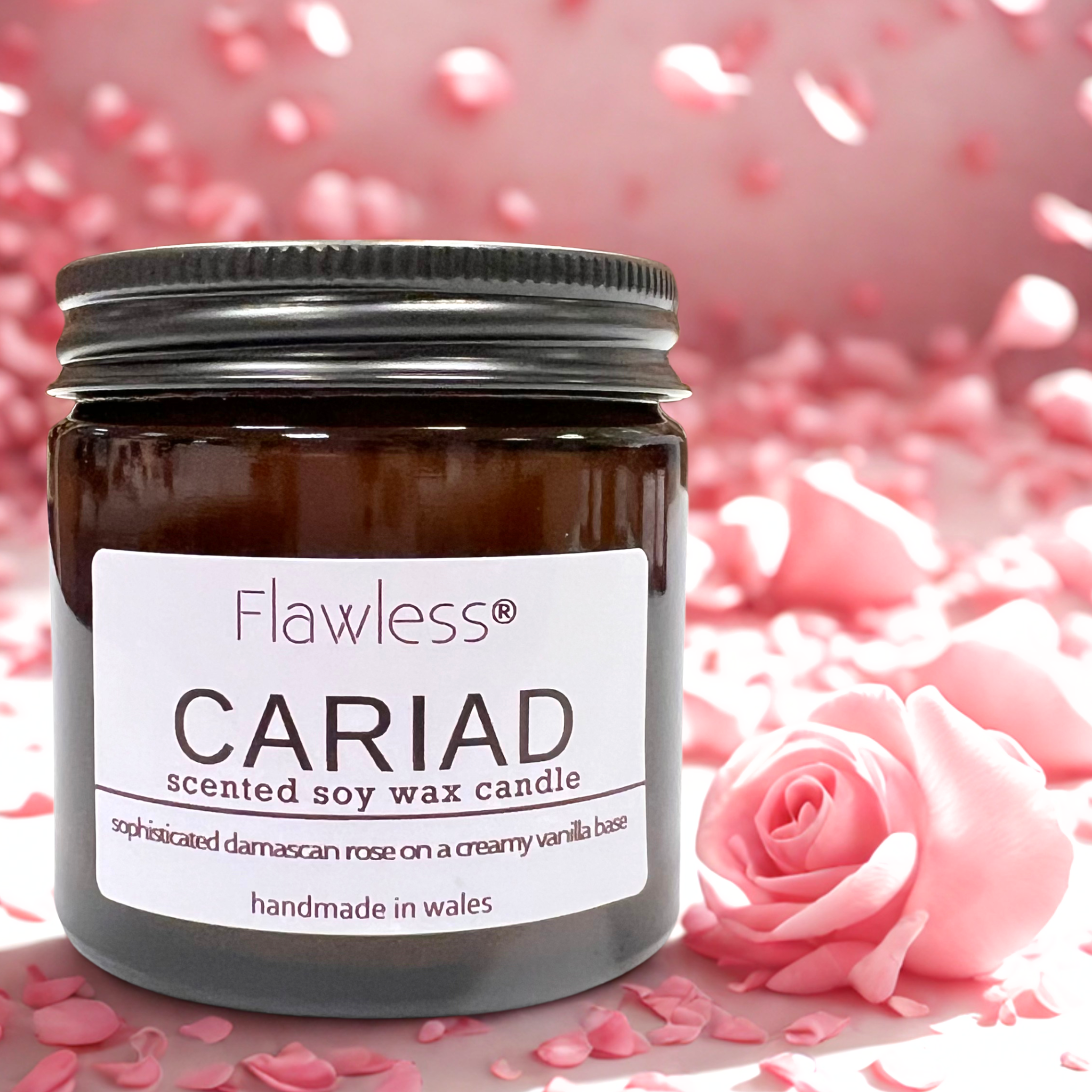 Rose and Vanilla Vegan Scented Candle - Cariad-1