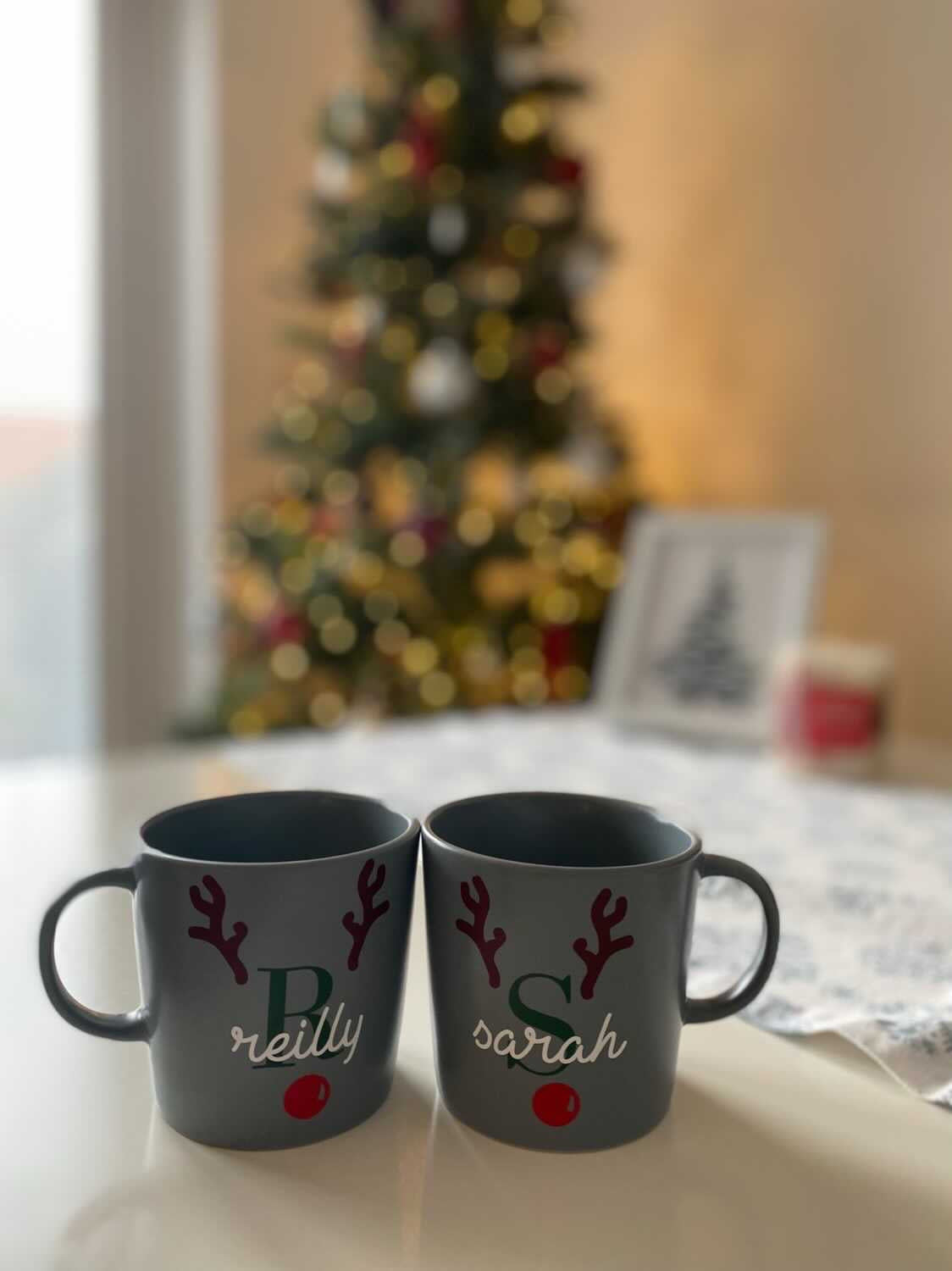 DIY Set Of 2 Create Own Personalised Initial Name Reindeer Christmas Mug Glass Sticker Label-4