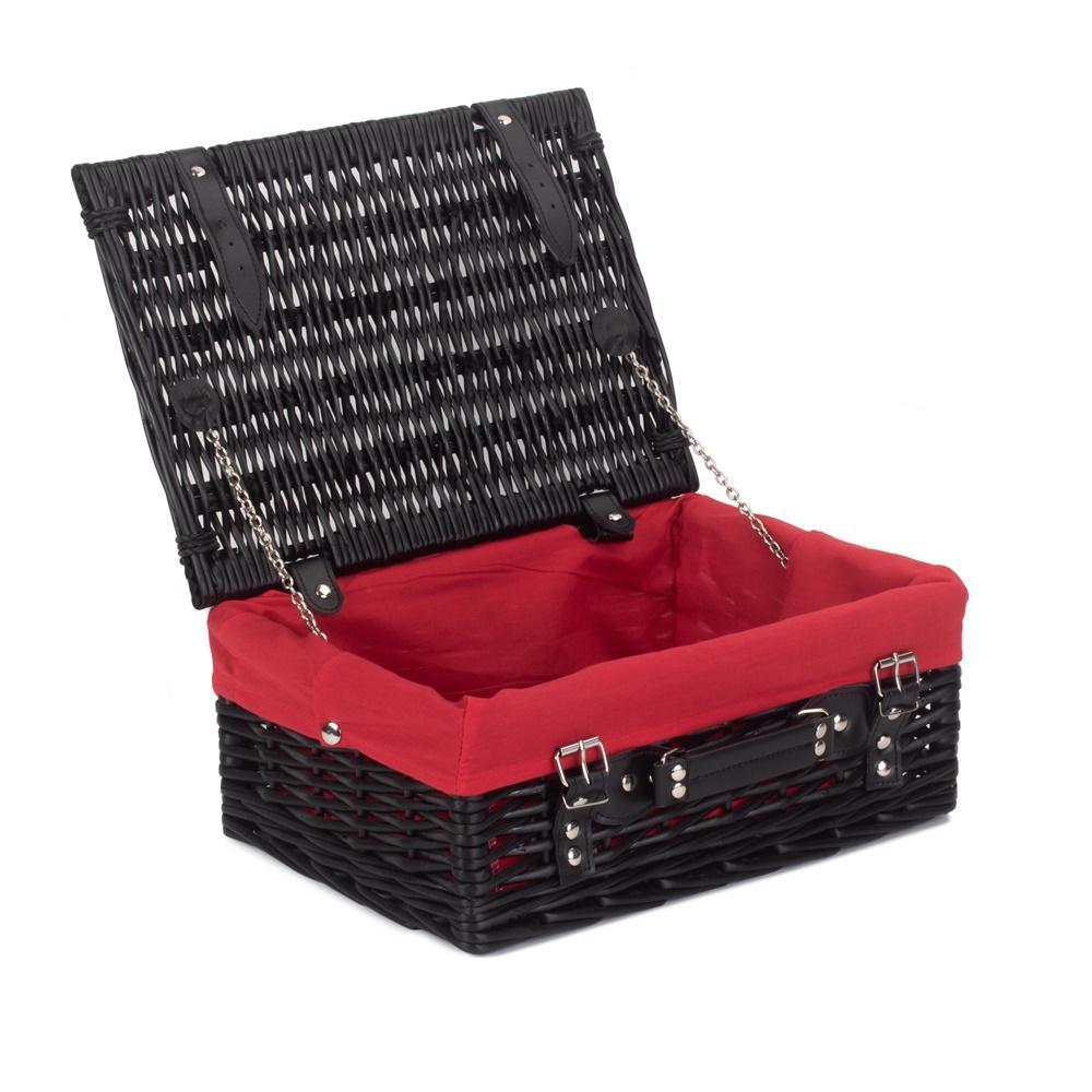 36cm Empty Black Willow Picnic Basket With Cotton Lining-0