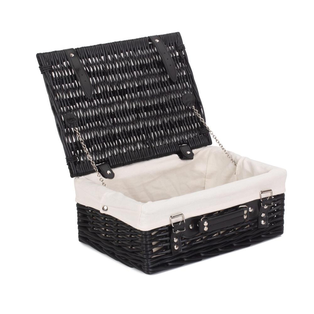 36cm Empty Black Willow Picnic Basket With Cotton Lining-1