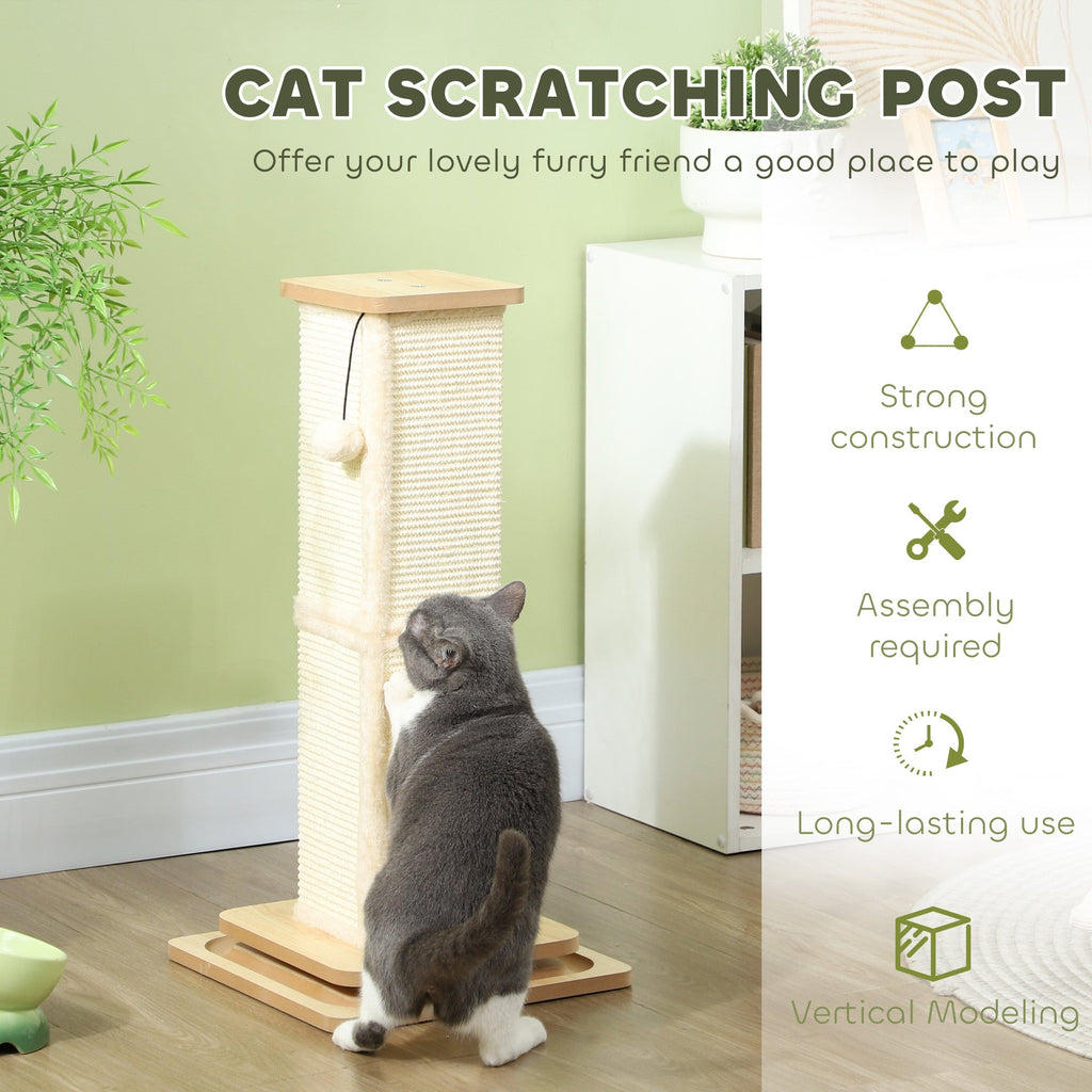 3-in-1 Cat Scratching Post, 67cm Cat Scratcher w/ Track Ball Toy, Oak Tone-4