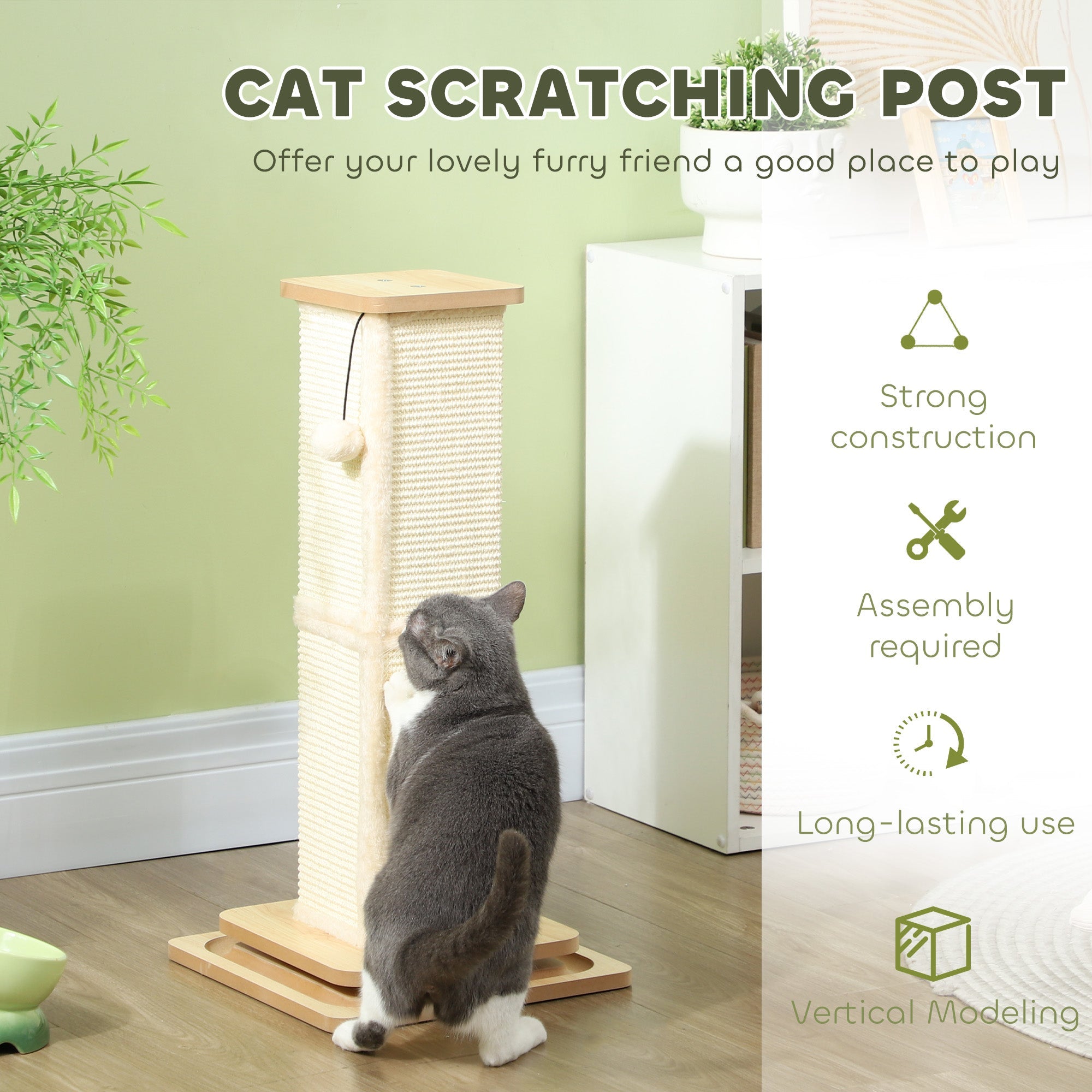 3-in-1 Cat Scratching Post, 67cm Cat Scratcher w/ Track Ball Toy, Oak Tone-4