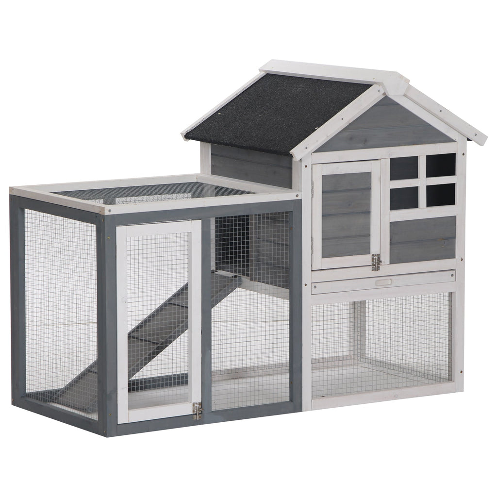 2 Tier Wooden Rabbit Guinea Pig Hutch Guinea Pig Cage Bunny Cage Pull Out Tray Small Animal House w/ Ramp 122 x 62.6 x 92 cm-0