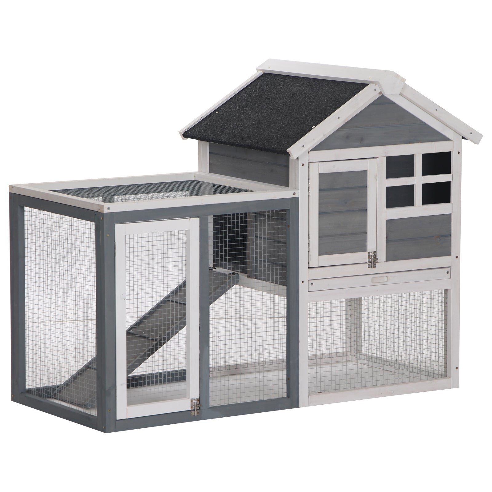 2 Tier Wooden Rabbit Guinea Pig Hutch Guinea Pig Cage Bunny Cage Pull Out Tray Small Animal House w/ Ramp 122 x 62.6 x 92 cm-0