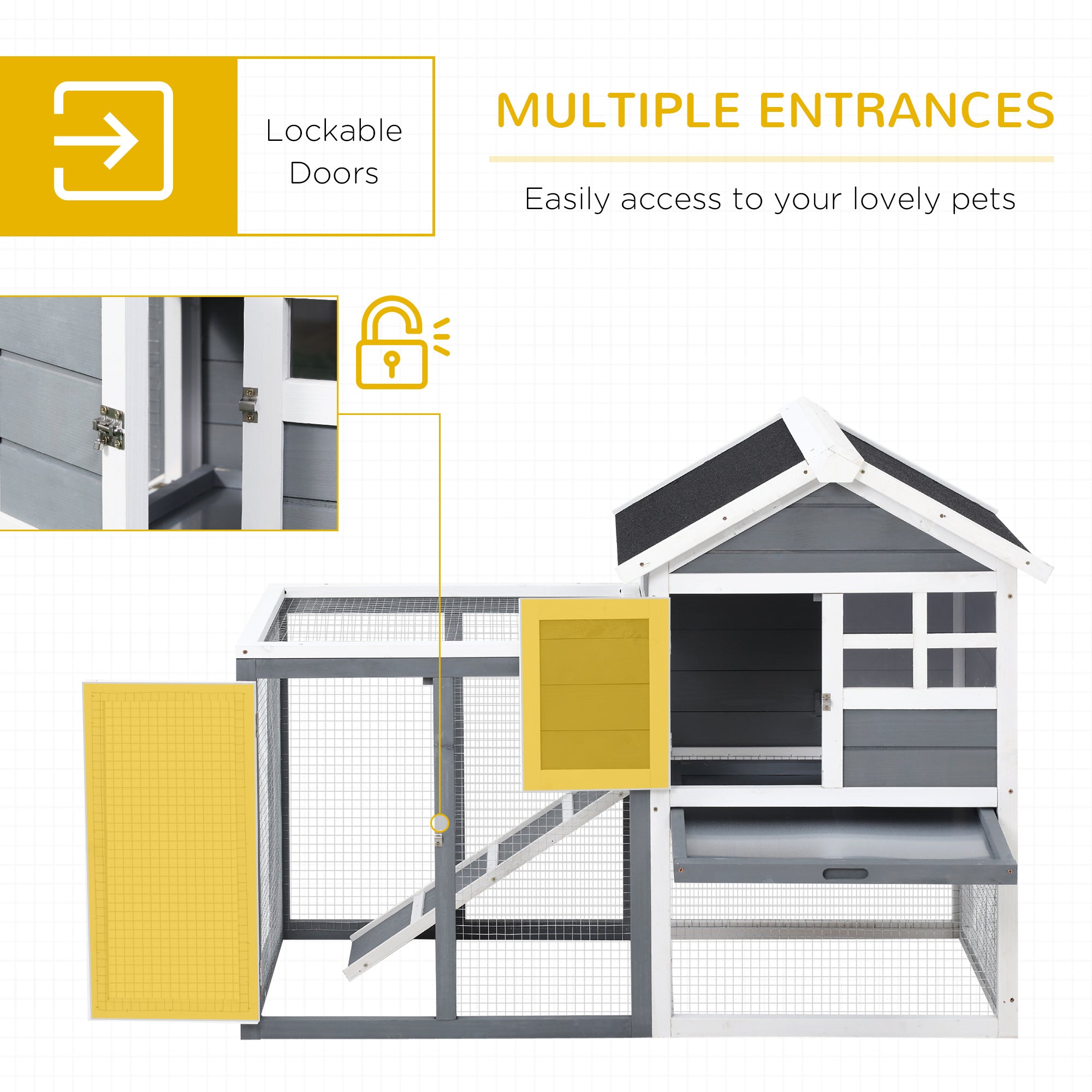 2 Tier Wooden Rabbit Guinea Pig Hutch Guinea Pig Cage Bunny Cage Pull Out Tray Small Animal House w/ Ramp 122 x 62.6 x 92 cm-4