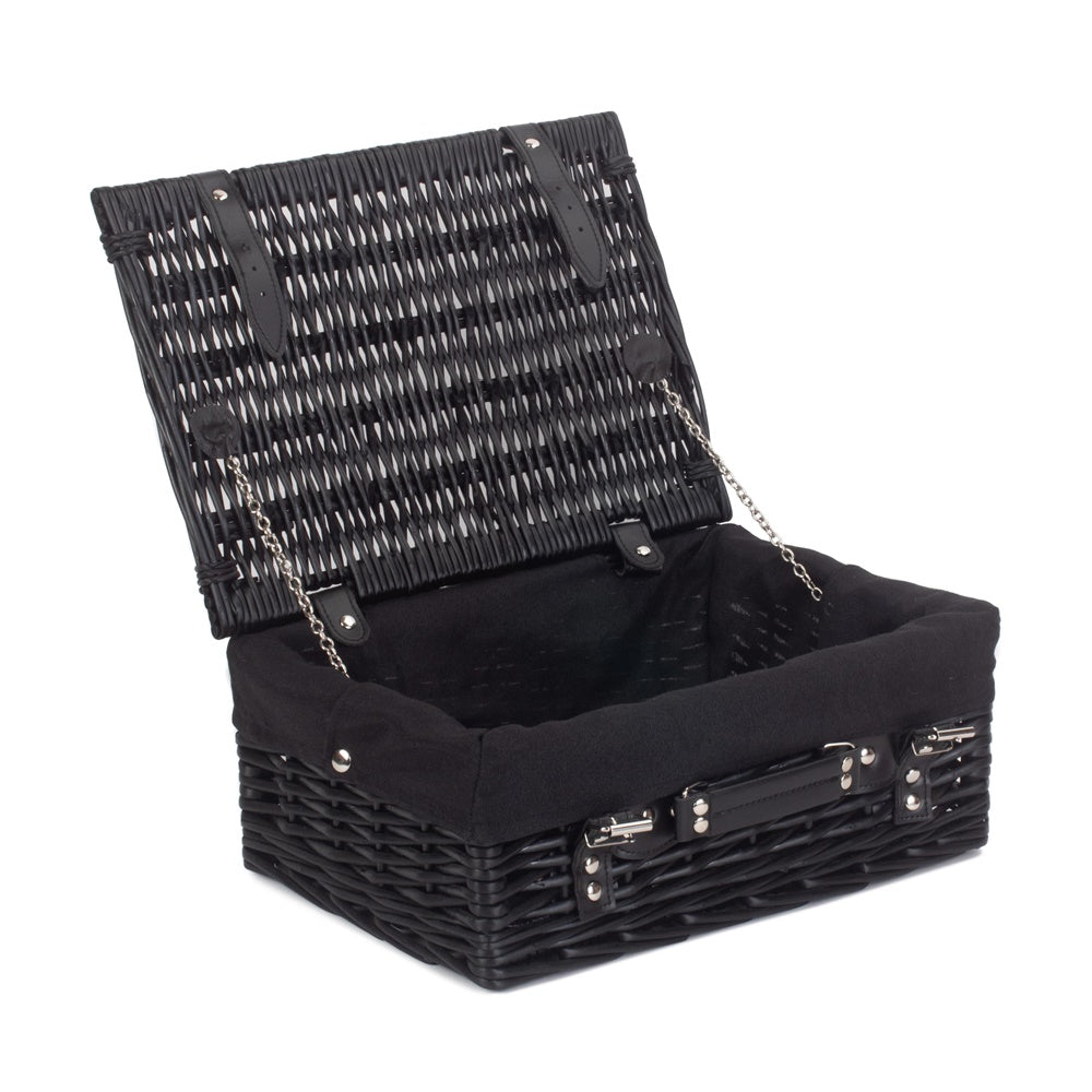 41cm Black Painted Willow Picnic Basket with Cotton Lining-0