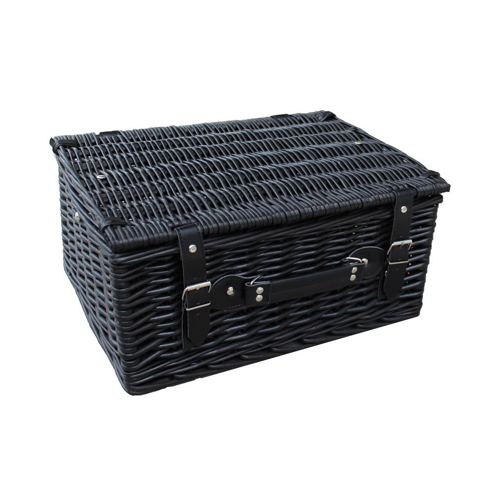 41cm Black Painted Willow Picnic Basket with Cotton Lining-1