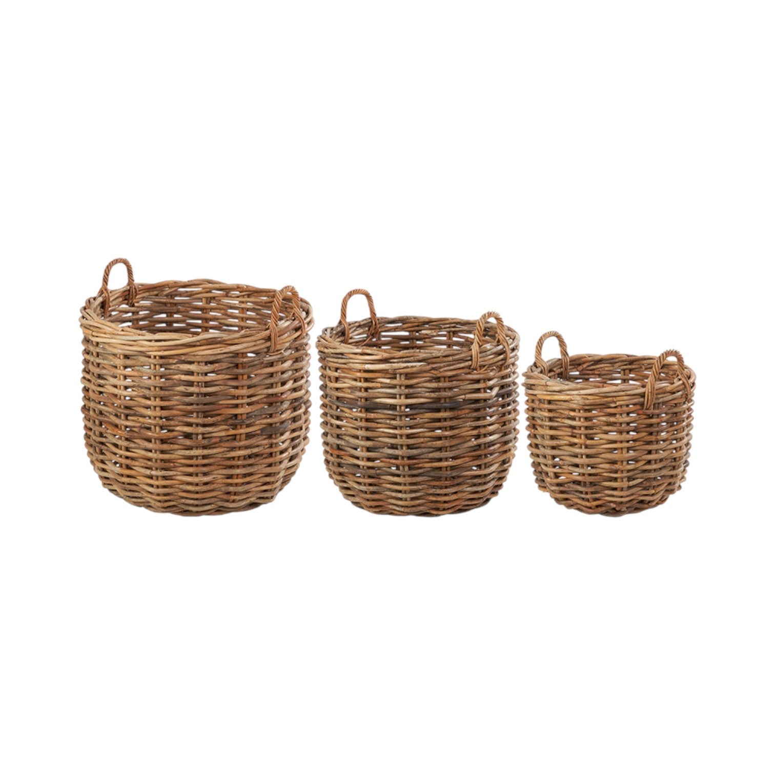 Set of 3 Chunky Rattan Round Logs Baskets-0