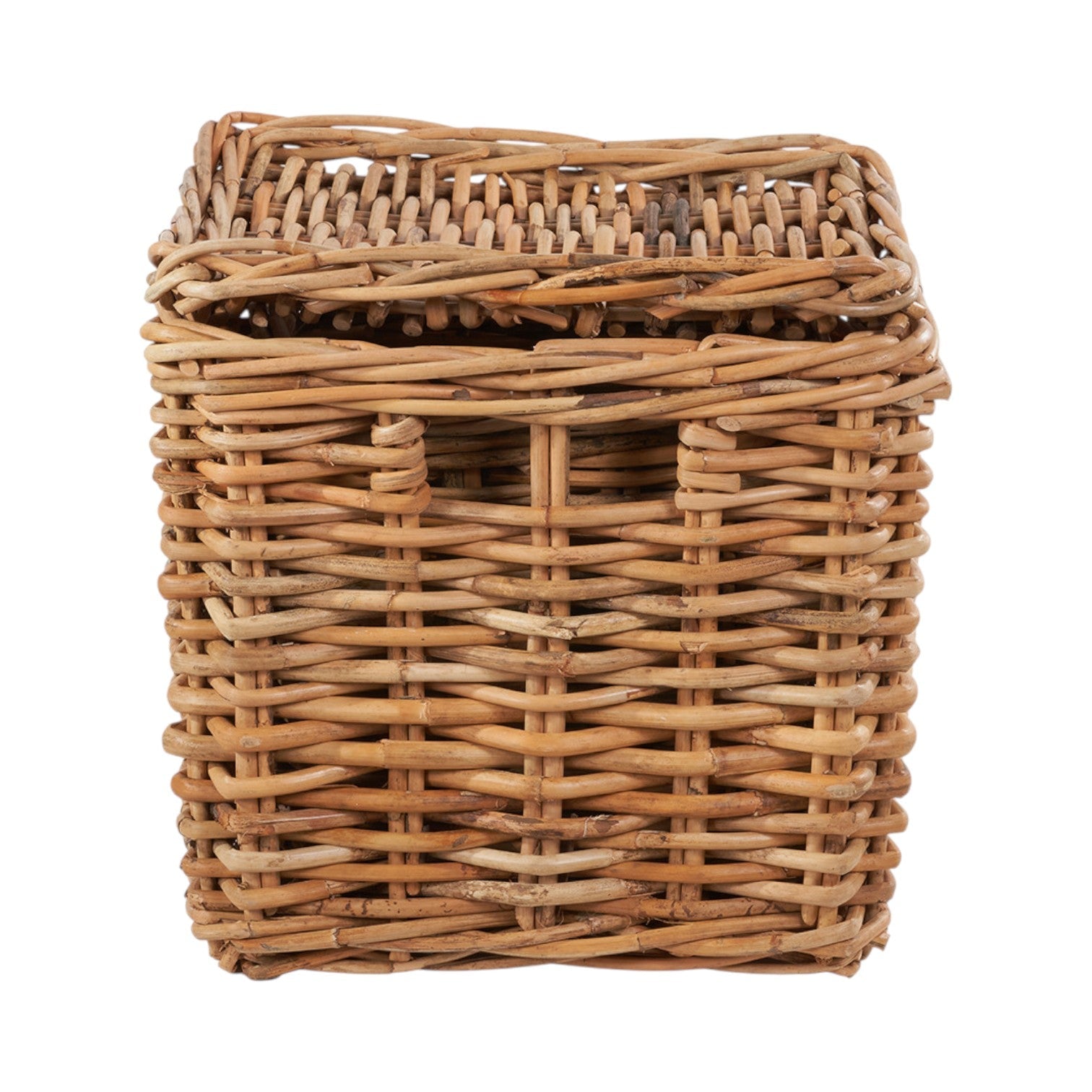 Set of 2 Chunky Natural Rattan Square Storage Baskets with Lid-1