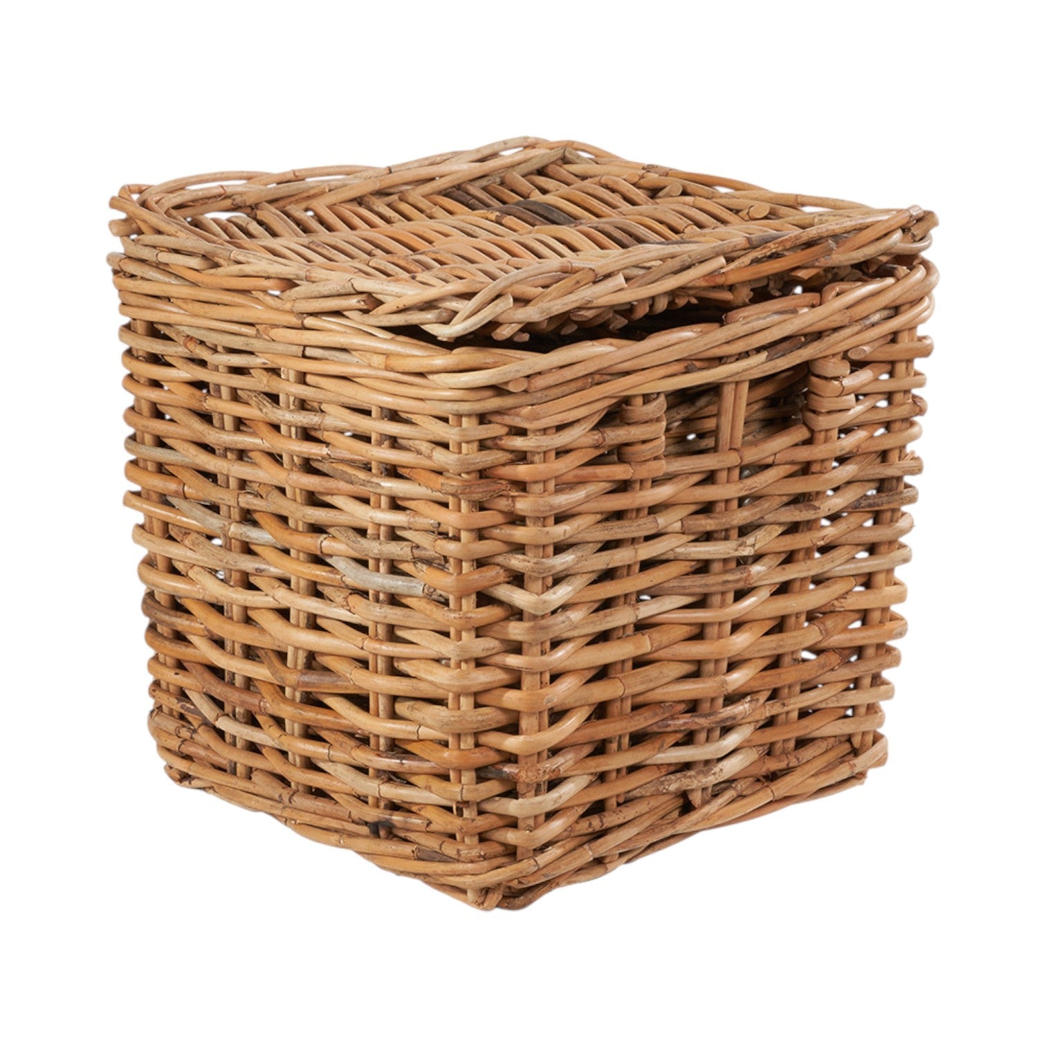 Set of 2 Chunky Natural Rattan Square Storage Baskets with Lid-2